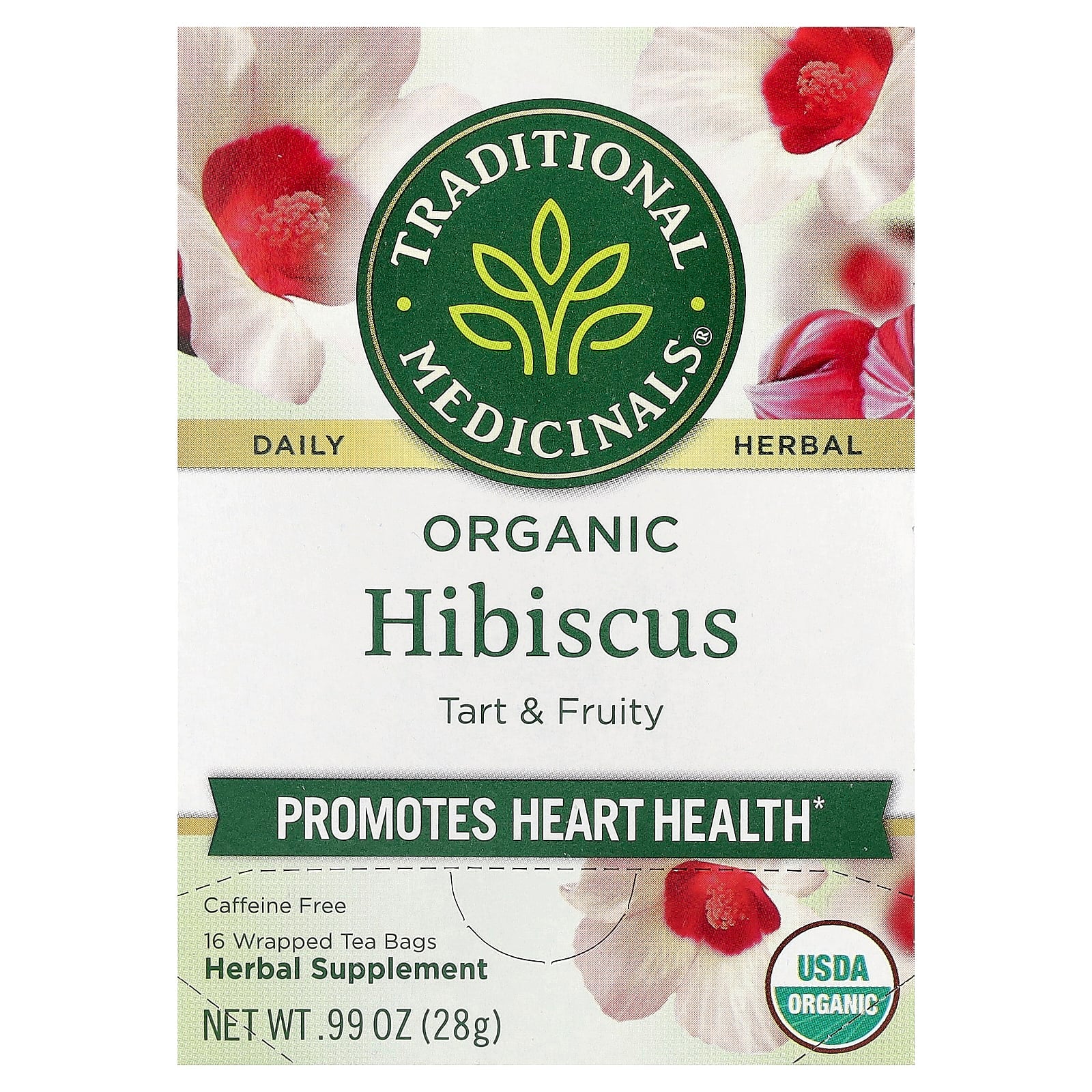 Traditional Medicinals, Organic Hibiscus, Caffeine Free, 16 Wrapped Tea Bags, 0.99 oz (28 g) - Image 1