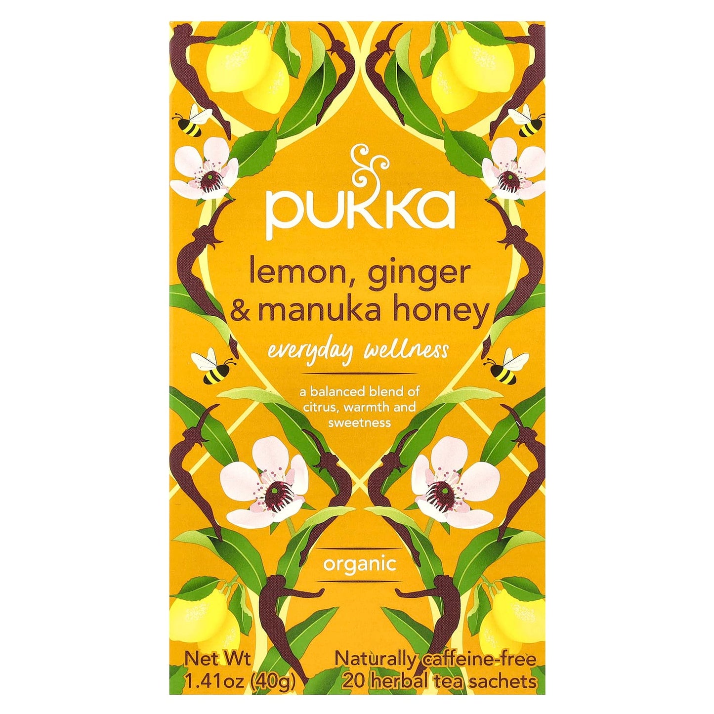 Pukka Herbs, Organic Herbal Tea, Lemon Ginger & Manuka Honey, Caffeine Free, 20 Sachets, 1.41 oz (40 g) - Image 1