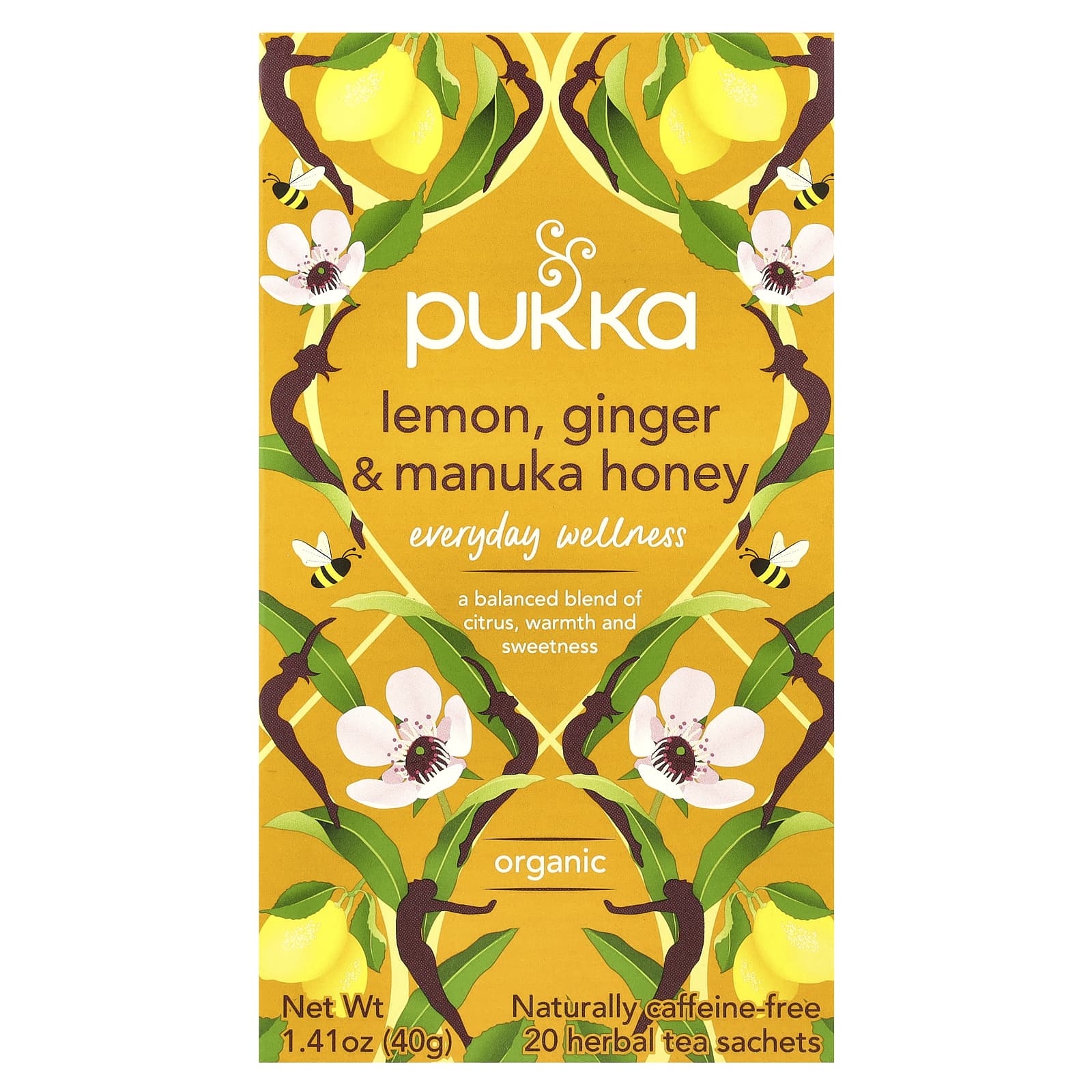 Pukka Herbs, Organic Herbal Tea, Lemon Ginger & Manuka Honey, Caffeine Free, 20 Sachets, 1.41 oz (40 g) - Image 1