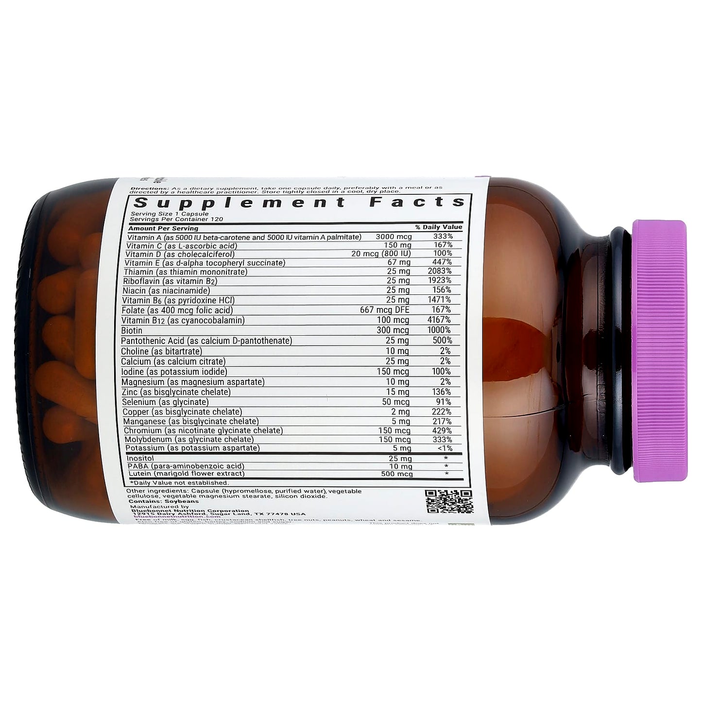 Bluebonnet Nutrition Single Daily Multiple Iron-Free Vitamin Supplement 120 Capsules - Image 2