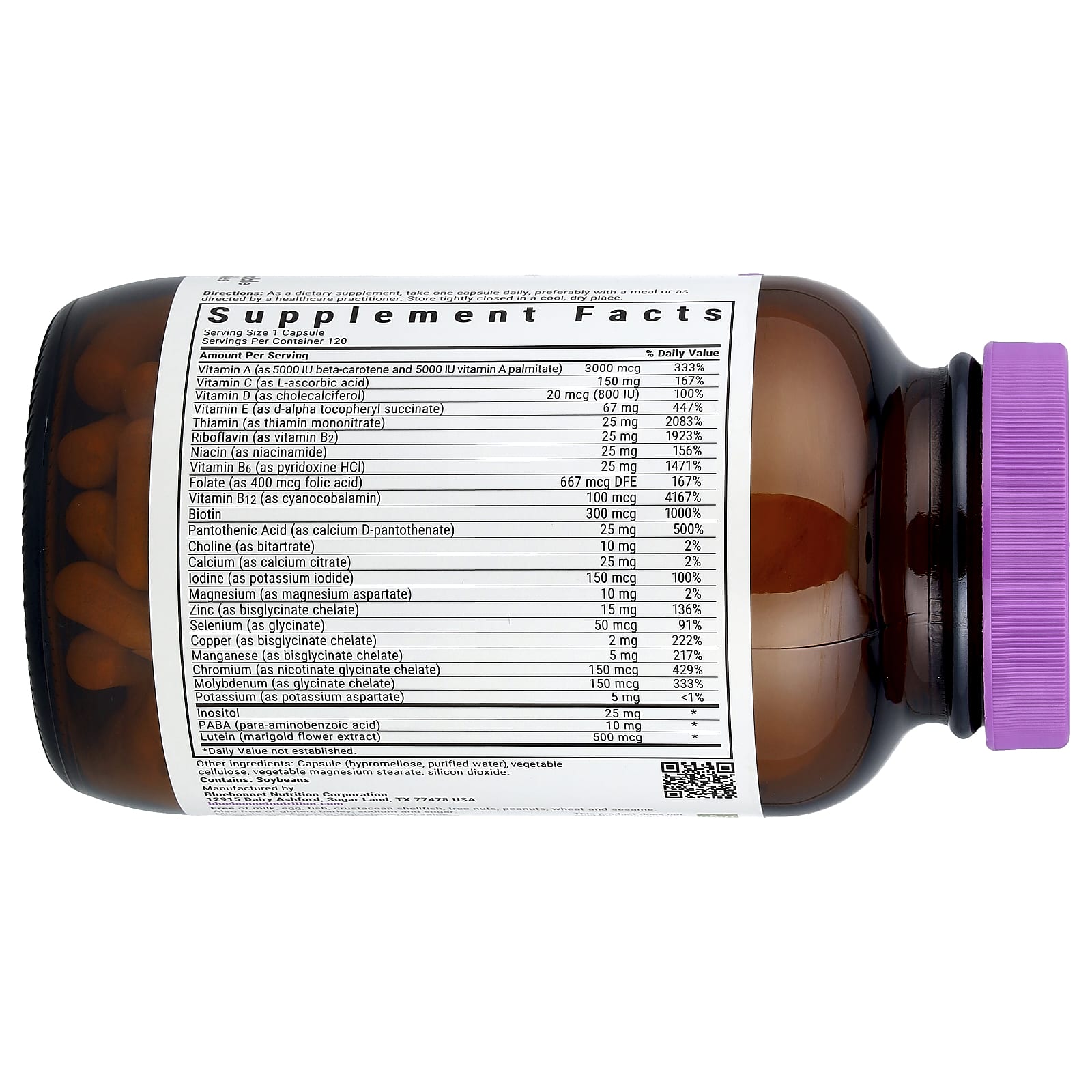 Bluebonnet Nutrition Single Daily Multiple Iron-Free Vitamin Supplement 120 Capsules - Image 2