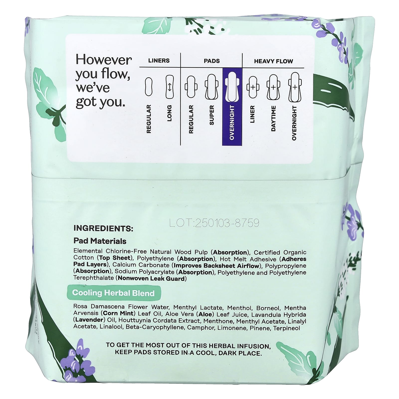 The Honey Pot Company, Organic Herbal-Infused Pads with Wings, Overnight, 12 Count - Image 2
