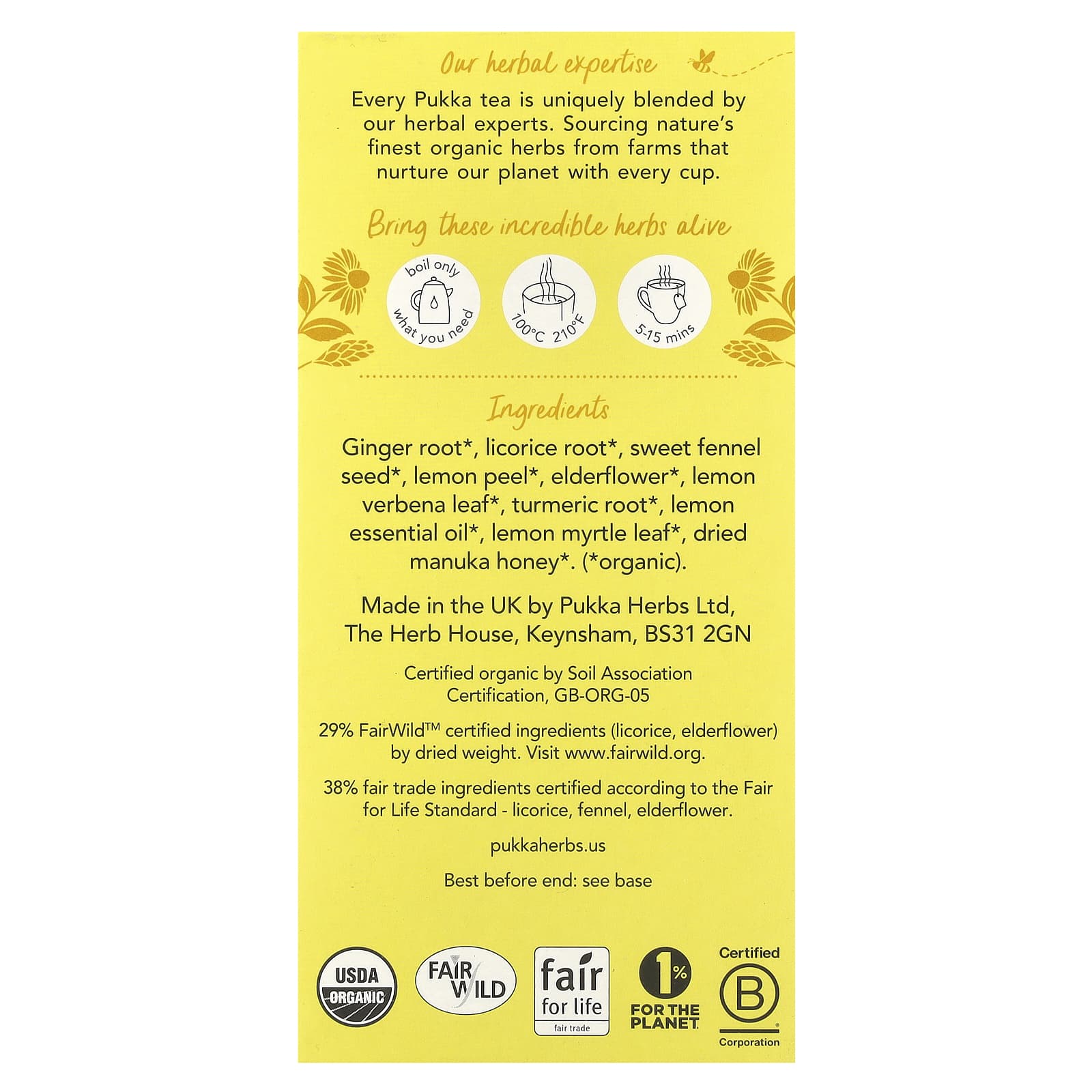 Pukka Herbs, Organic Herbal Tea, Lemon Ginger & Manuka Honey, Caffeine Free, 20 Sachets, 1.41 oz (40 g) - Image 2