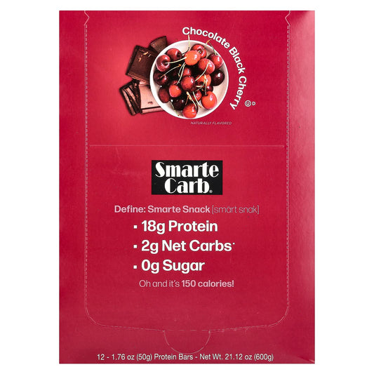 NuGo Nutrition, Smarte Carb® Protein Bar, Chocolate Black Cherry, 12 Bars, 1.76 oz (50 g) Each - Image 1