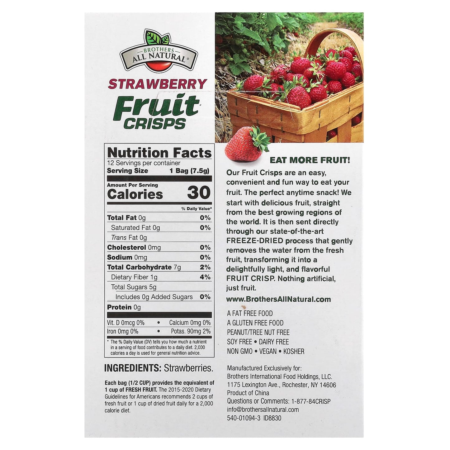 Brothers-All-Natural Freeze-Dried Strawberry Fruit Crisps - 12 Single-Serve Bags - Image 2