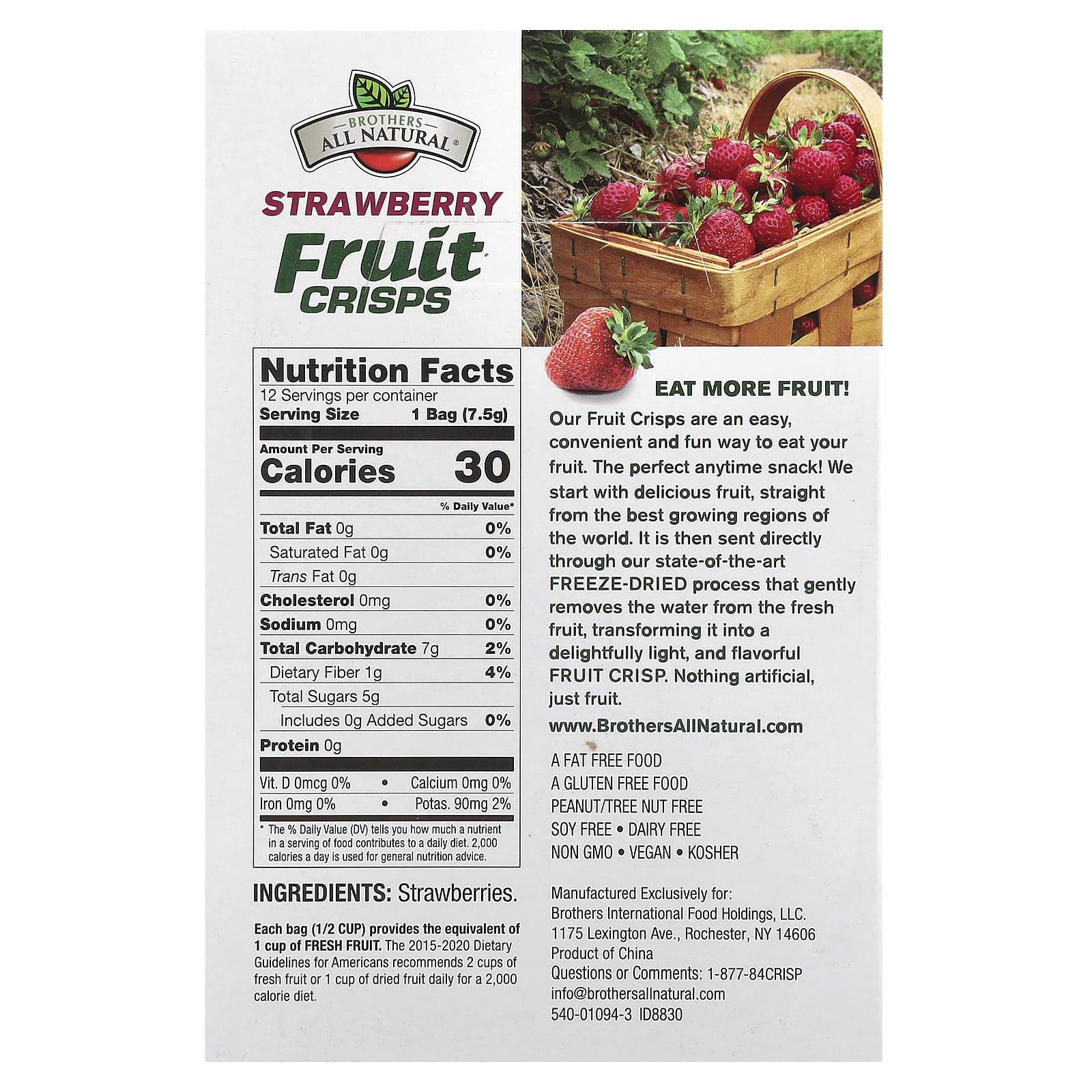 Brothers-All-Natural Freeze-Dried Strawberry Fruit Crisps - 12 Single-Serve Bags - Image 2