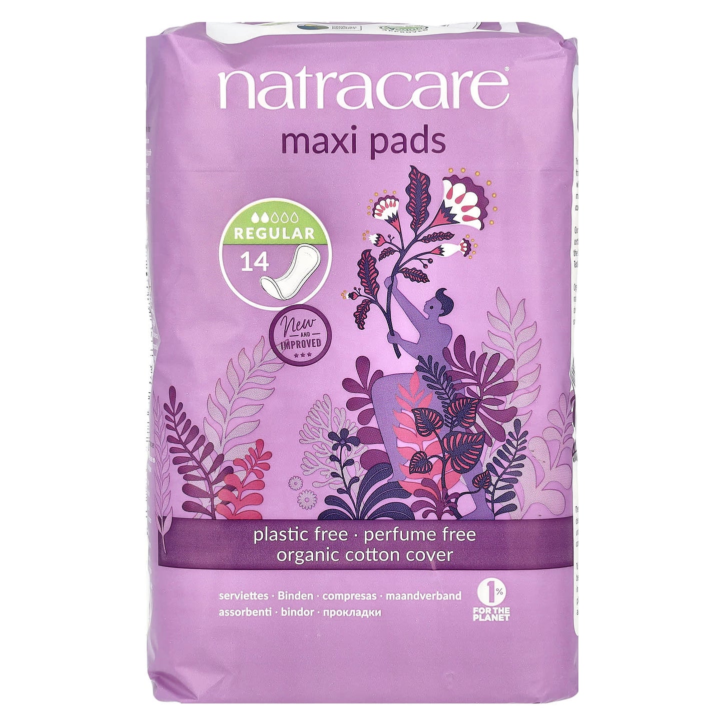 Natracare, Maxi Pads, Organic Cotton Cover, Regular, 14 Pads - Image 1