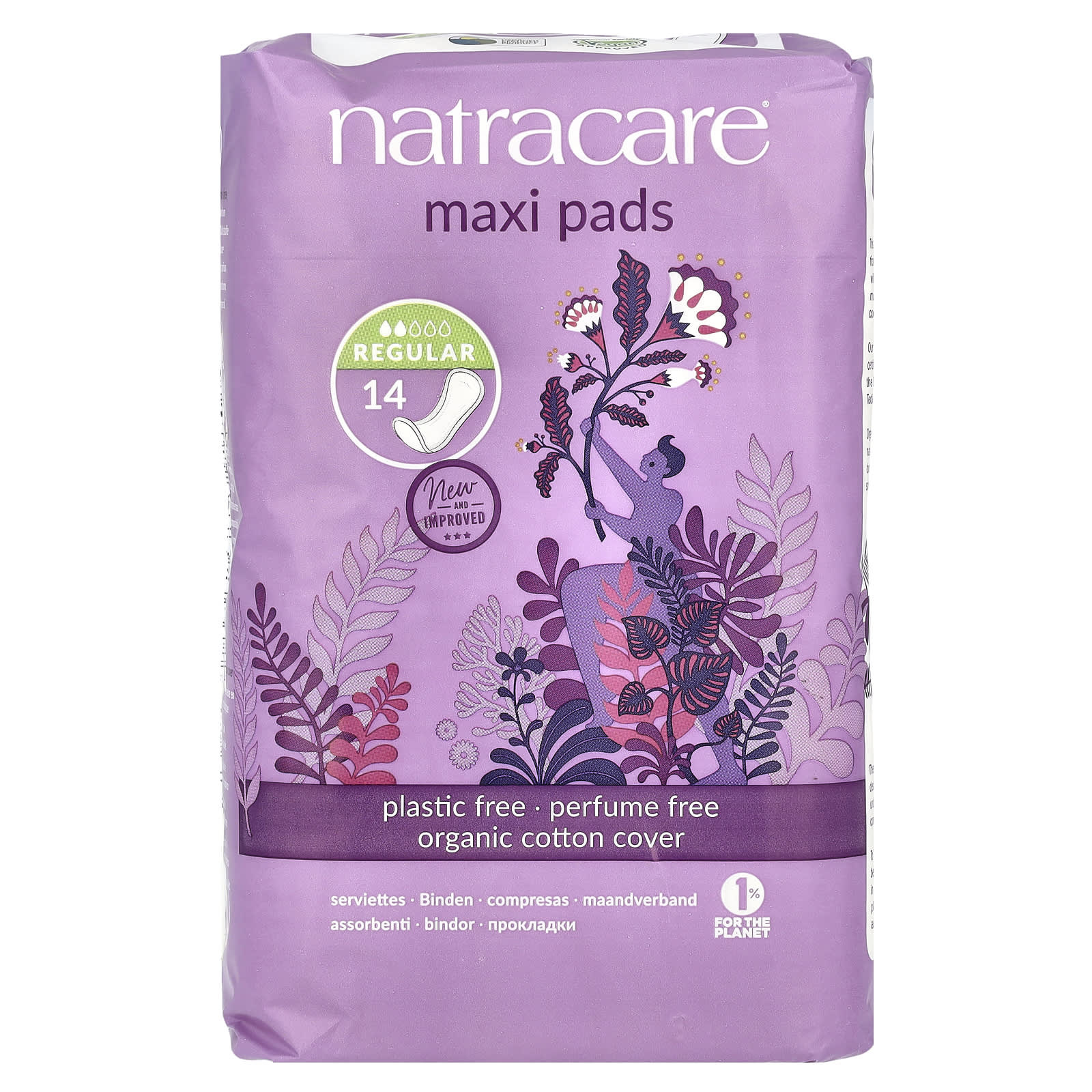 Natracare, Maxi Pads, Organic Cotton Cover, Regular, 14 Pads - Image 1