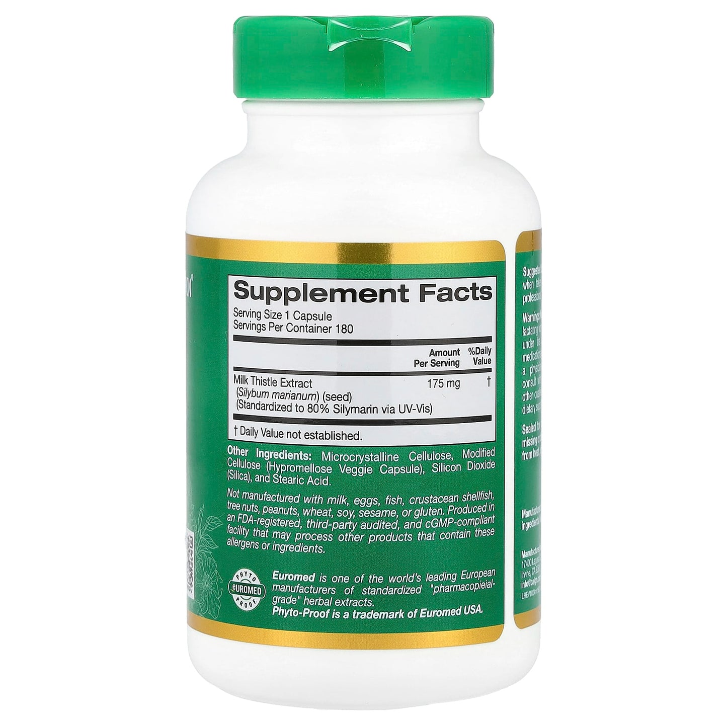 California Gold Nutrition - Milk Thistle Extract 175mg, 180 Veggie Capsules - Image 2
