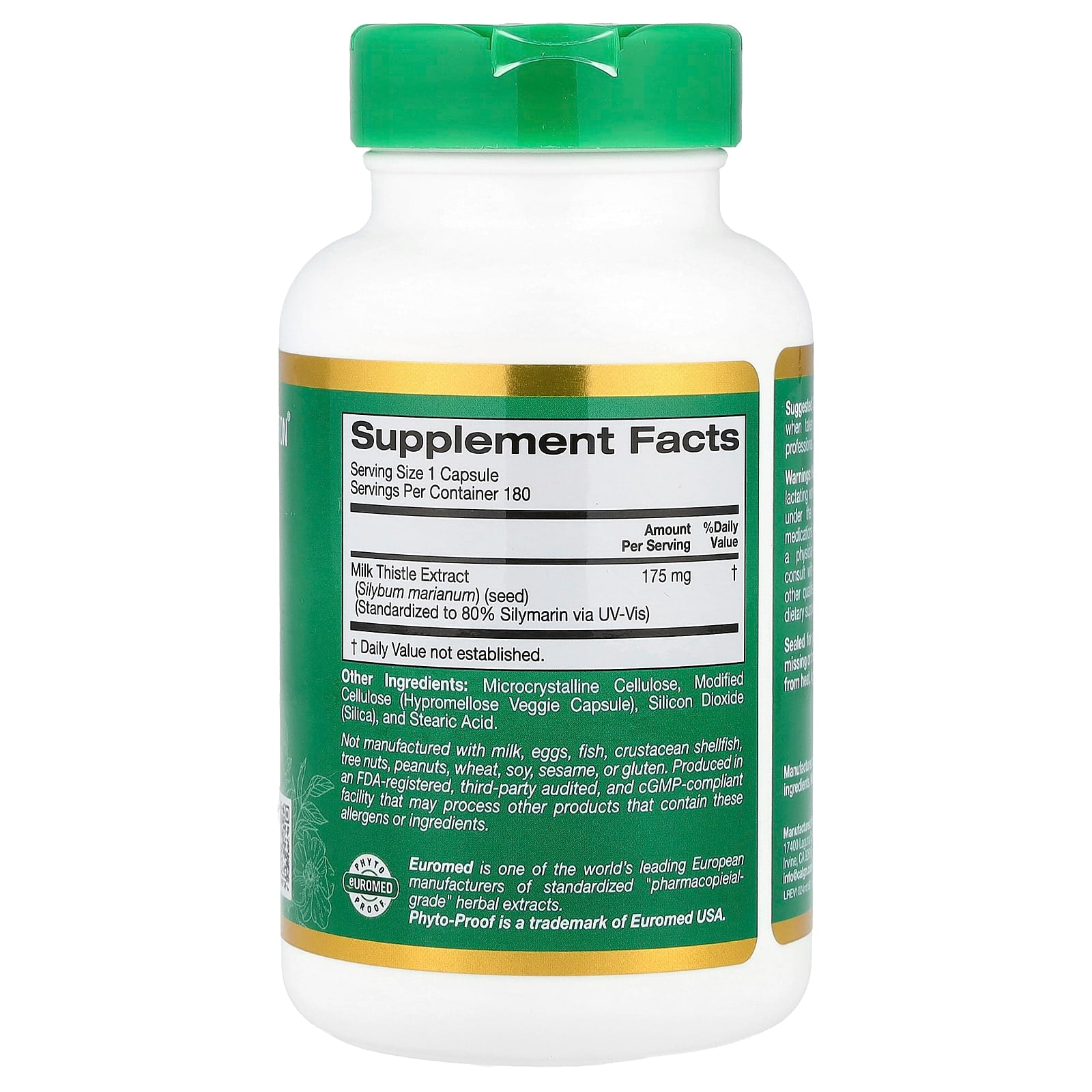 California Gold Nutrition - Milk Thistle Extract 175mg, 180 Veggie Capsules - Image 2