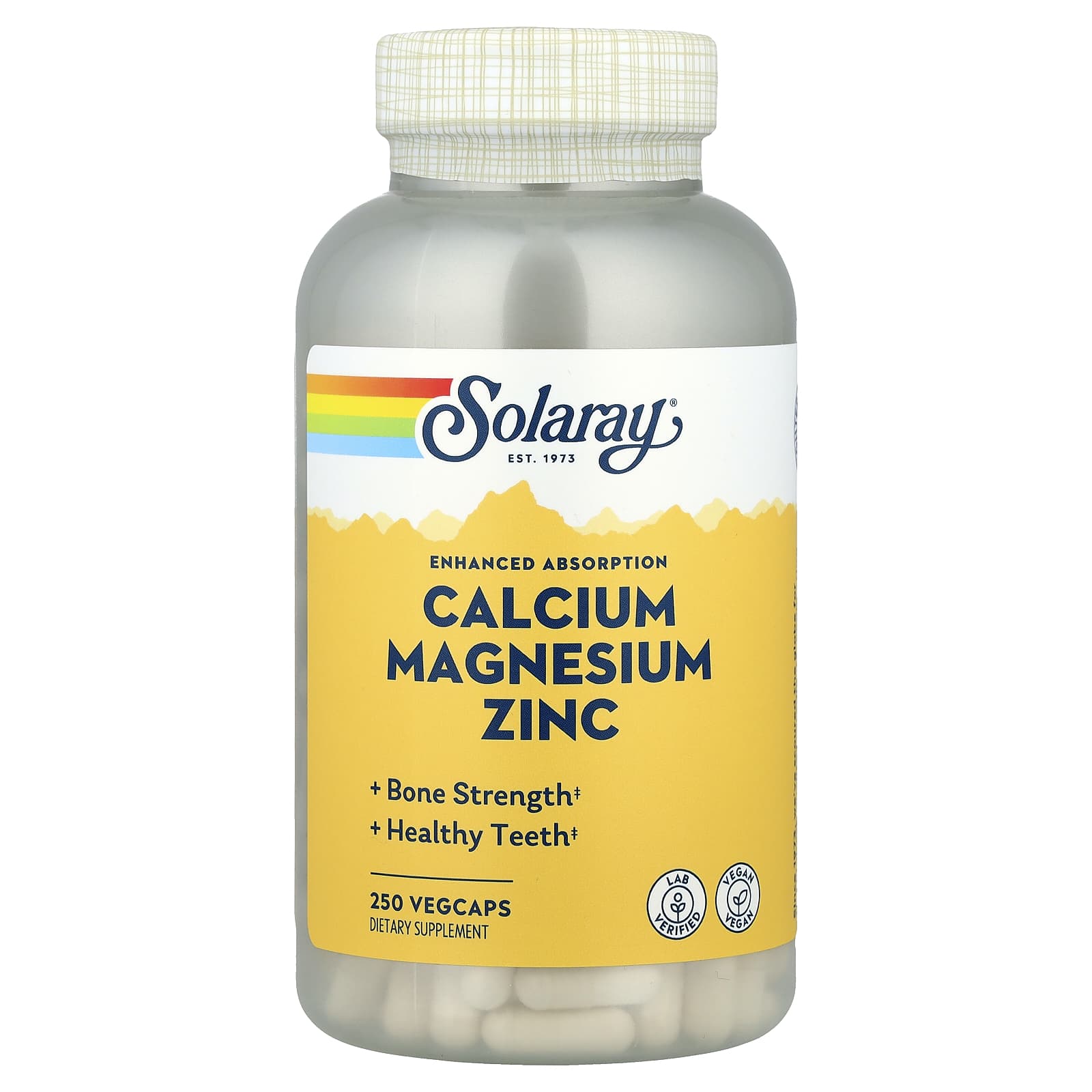 Solaray, Calcium Magnesium Zinc, 250 VegCaps - Image 1