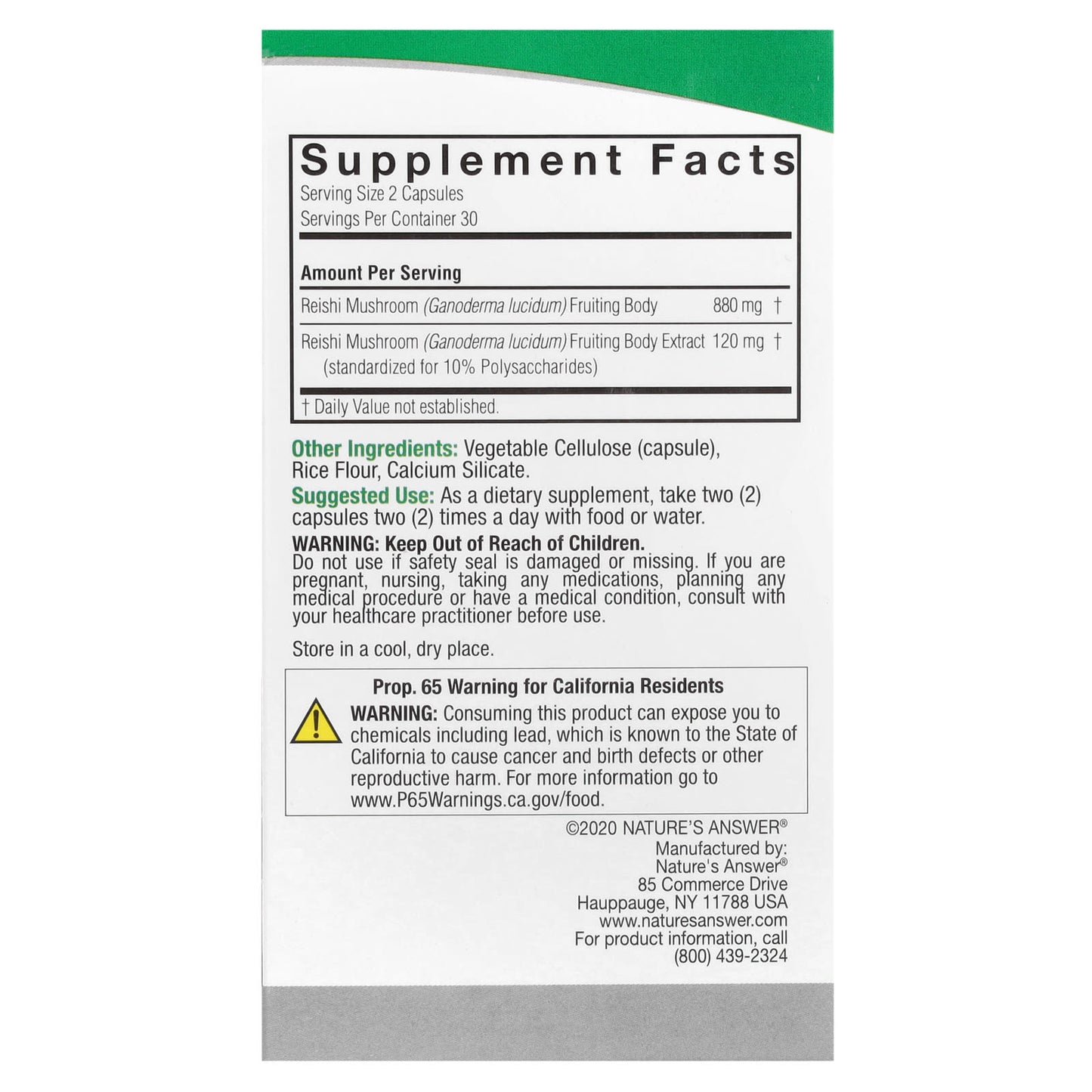 Nature's Answer, Reishi, 60 Vegetarian Capsules (500 mg per Capsule) - Image 2