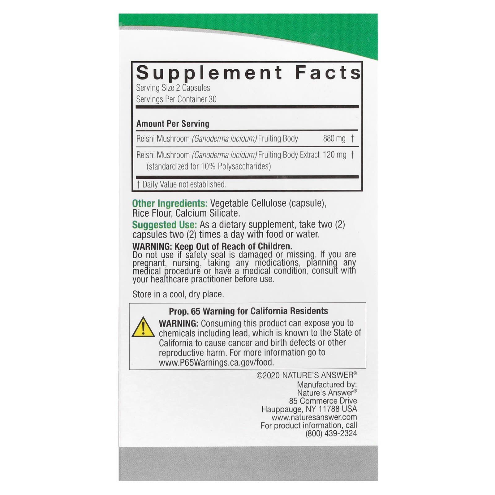 Nature's Answer, Reishi, 60 Vegetarian Capsules (500 mg per Capsule) - Image 2