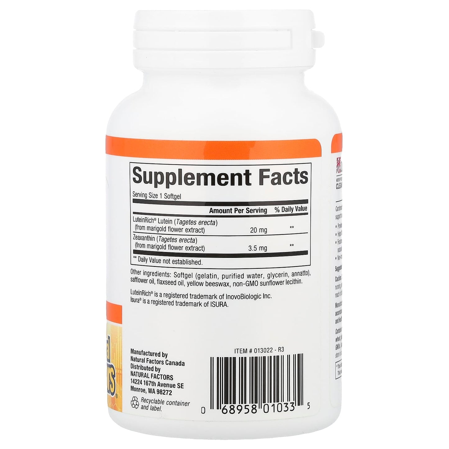 Natural Factors, Lutein With Zeaxanthin, 120 Softgels - Image 2