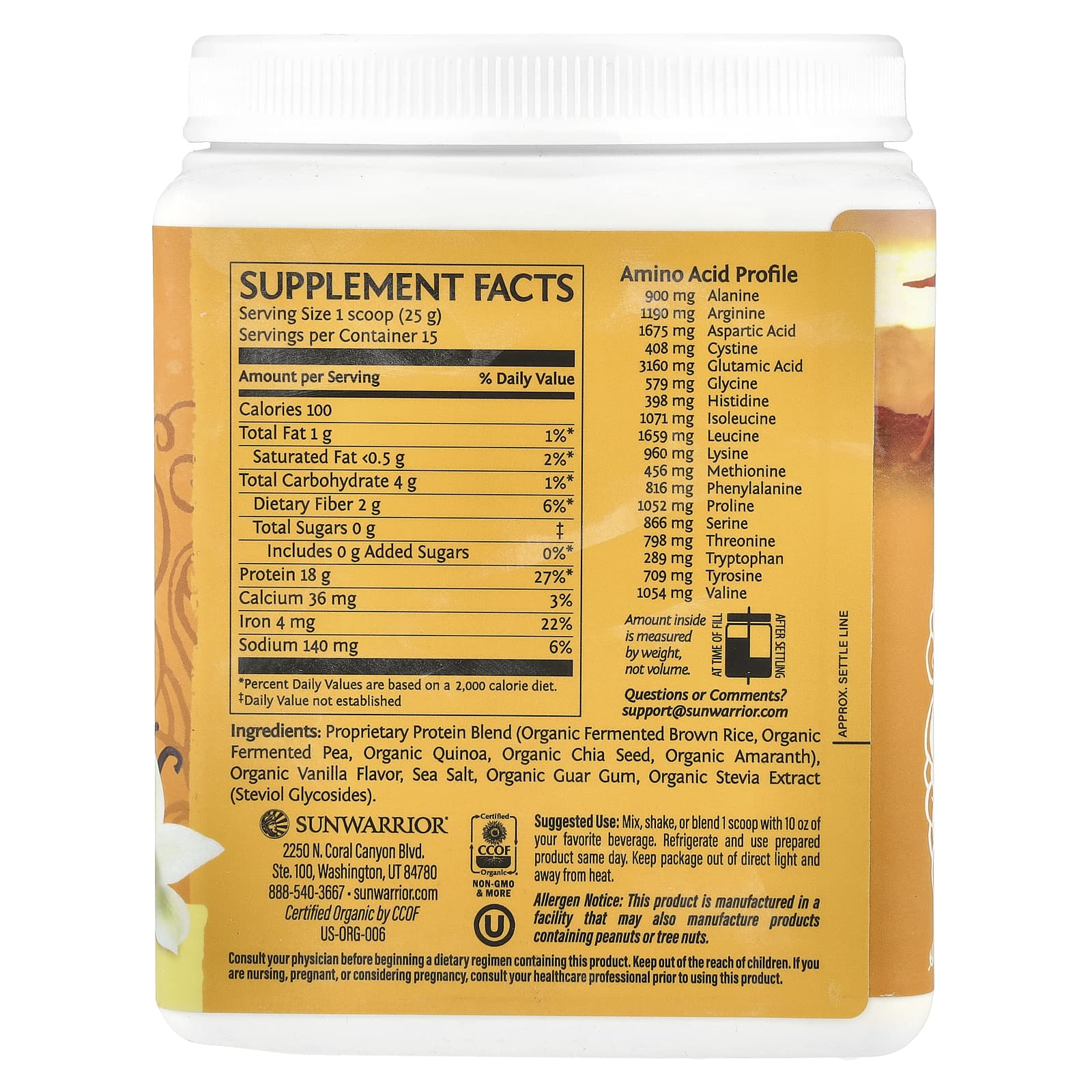 Sunwarrior, Classic Plus Protein, Vanilla, 13.2 oz (375 g) - Image 2