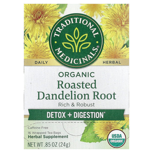Traditional Medicinals, Organic Roasted Dandelion Root, Caffeine Free, 16 Wrapped Tea Bags, 0.85 oz (24 g) - Image 1