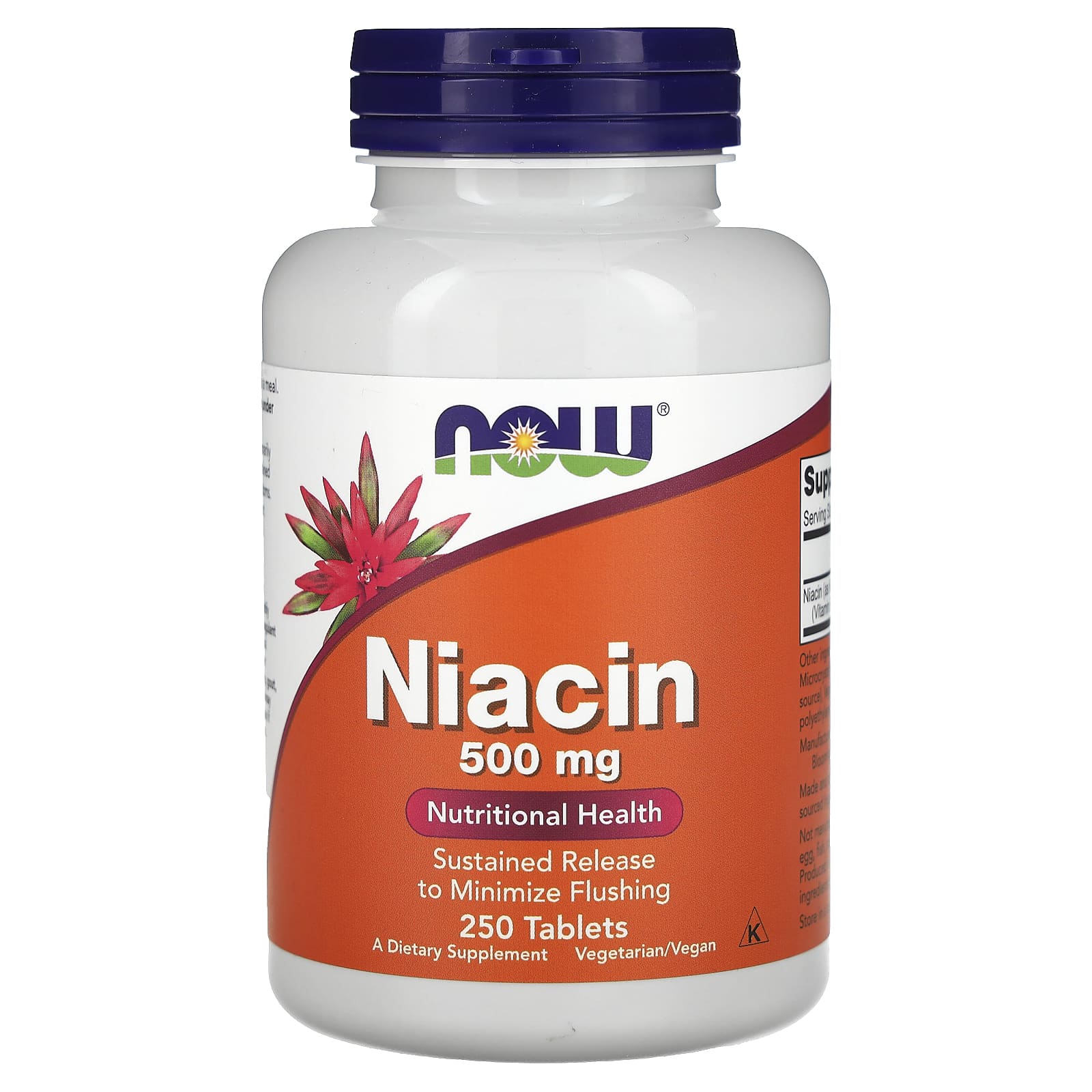 NOW Foods, Niacin, 500 mg, 250 Tablets - Image 1