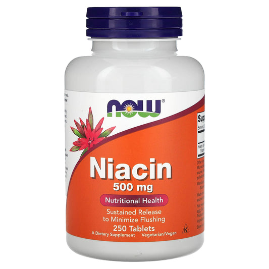 NOW Foods, Niacin, 500 mg, 250 Tablets - Image 1