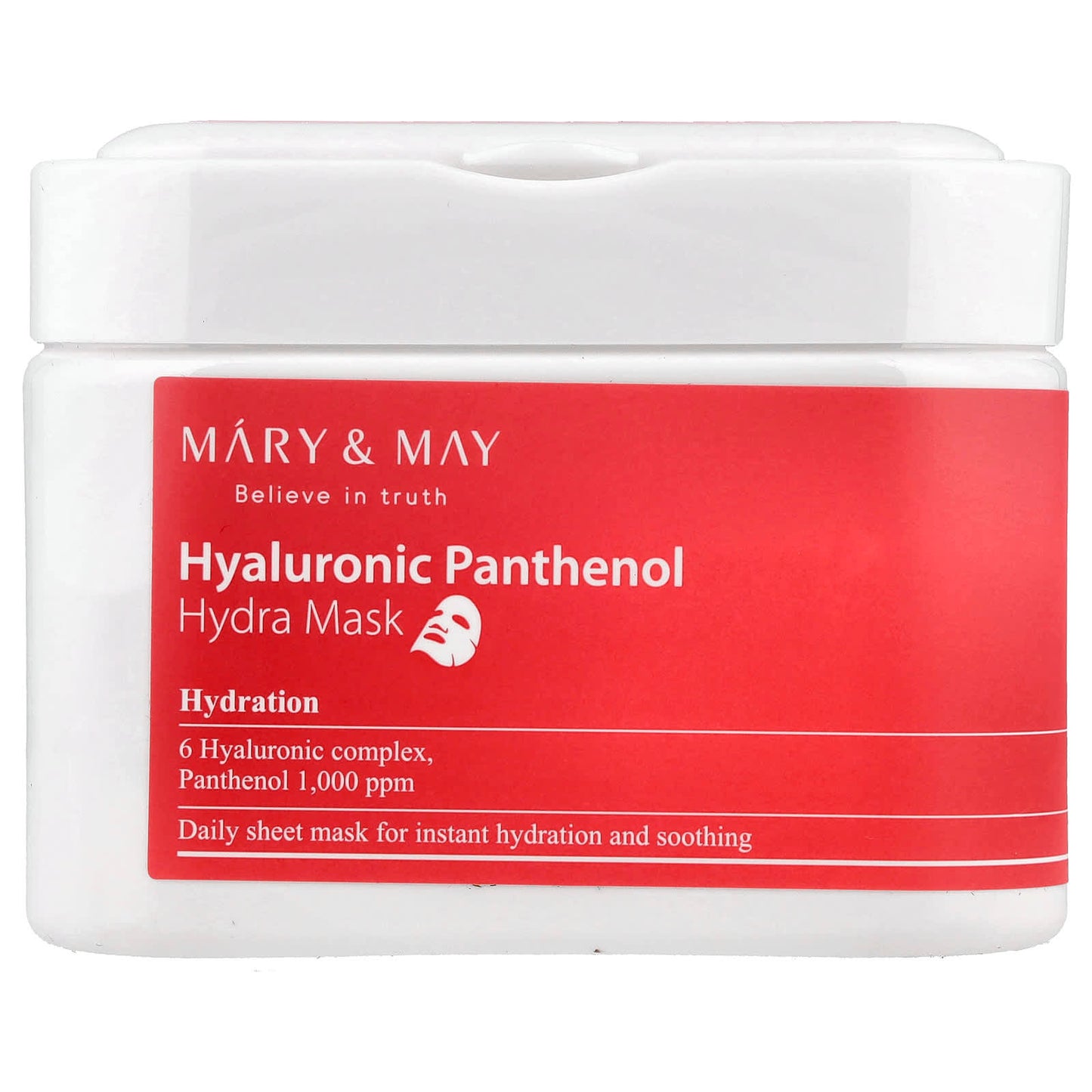 Mary & May, Hyaluronic Panthenol, Hydra Beauty Mask, 30 Sheets, 14.1 oz (400 g) - Image 1
