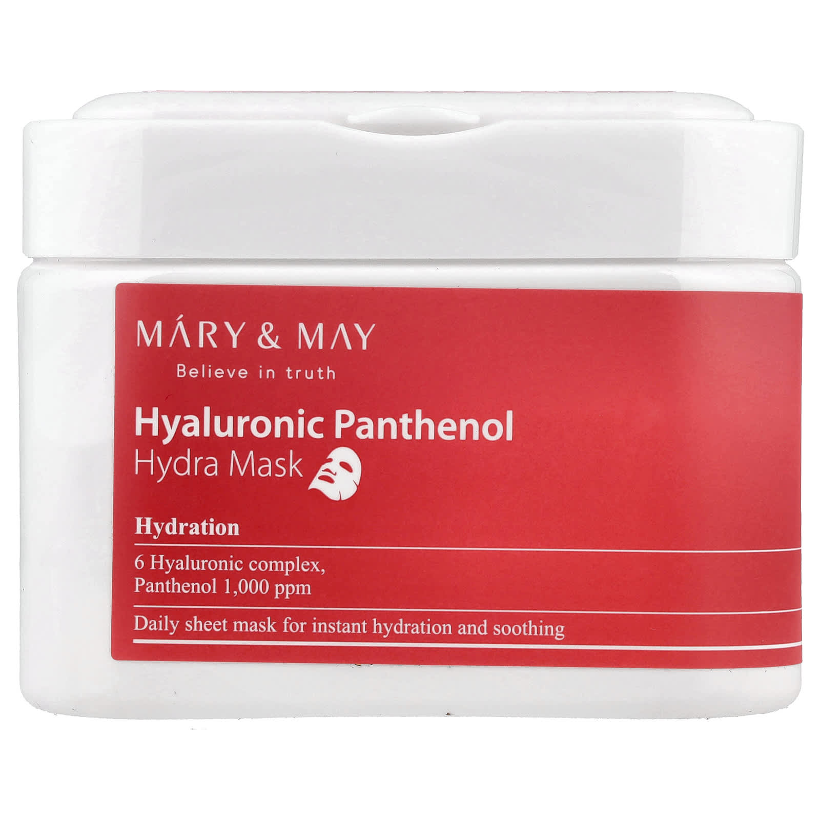 Mary & May, Hyaluronic Panthenol, Hydra Beauty Mask, 30 Sheets, 14.1 oz (400 g) - Image 1