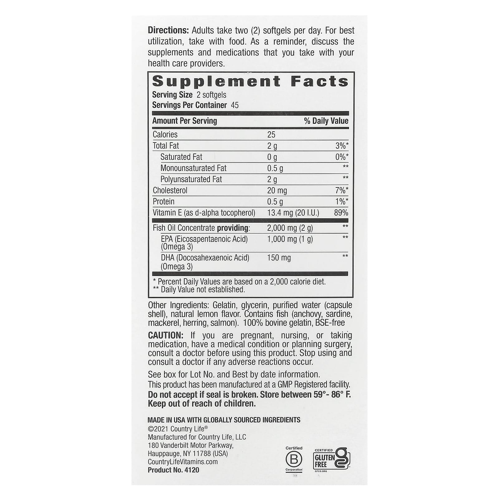 Country Life Omega 3 Mood Support, 90 Softgels, Natural Lemon Flavor - Image 2