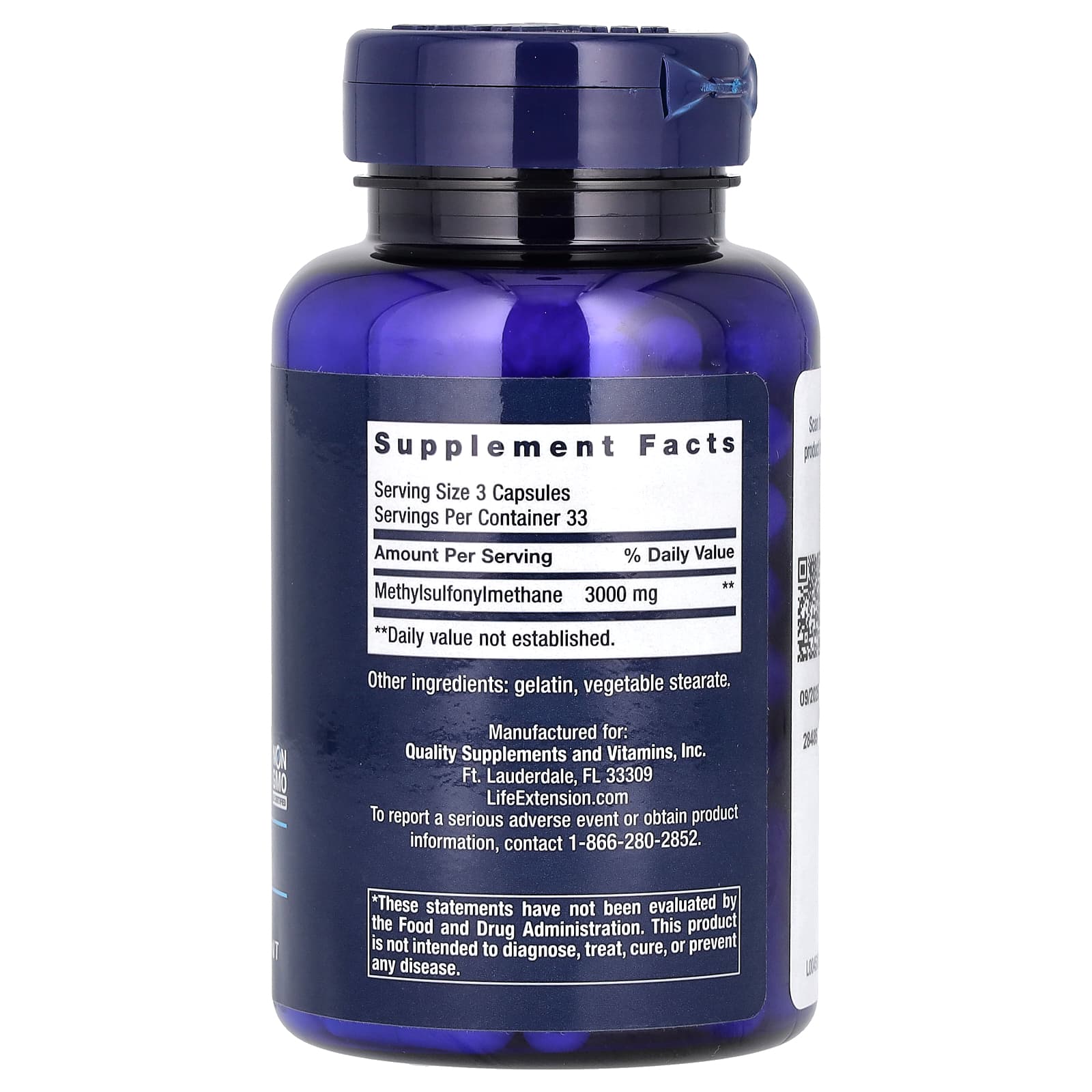 Life Extension, MSM, 100 Capsules (1,000 mg per Capsule)