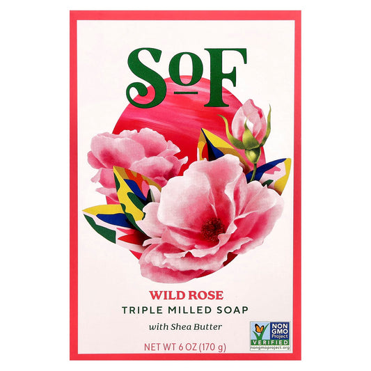 SoF, Triple Milled Bar Soap with Shea Butter, Wild Rose, 6 oz (170 g) - Image 1