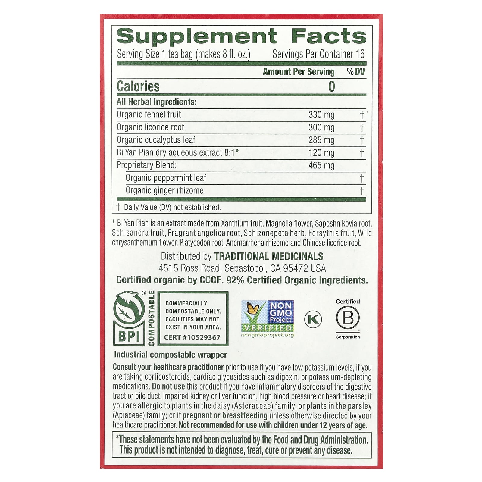 Traditional Medicinals, Breathe Easy®, Eucalyptus Mint, Caffeine Free, 16 Wrapped Tea Bags, 0.85 oz (24 g) - Image 2