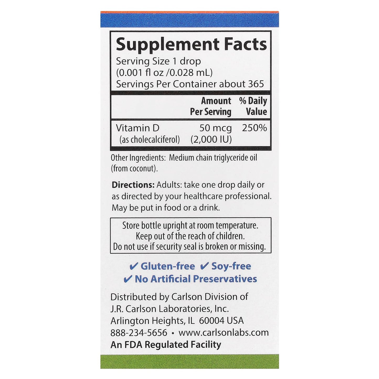 Carlson Super Daily D3 Liquid Vitamin 2000 IU, 365 Vegan Drops - Image 2