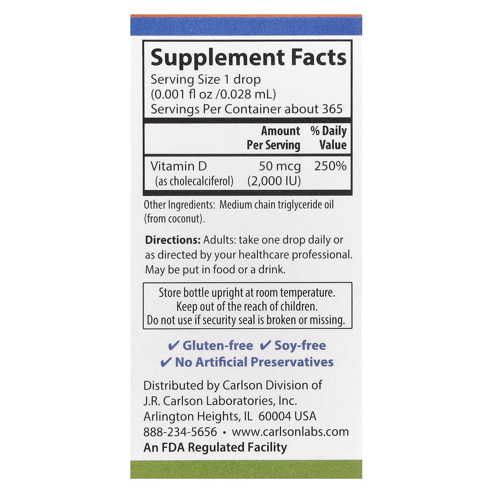 Carlson Super Daily D3 Liquid Vitamin 2000 IU, 365 Vegan Drops - Image 2