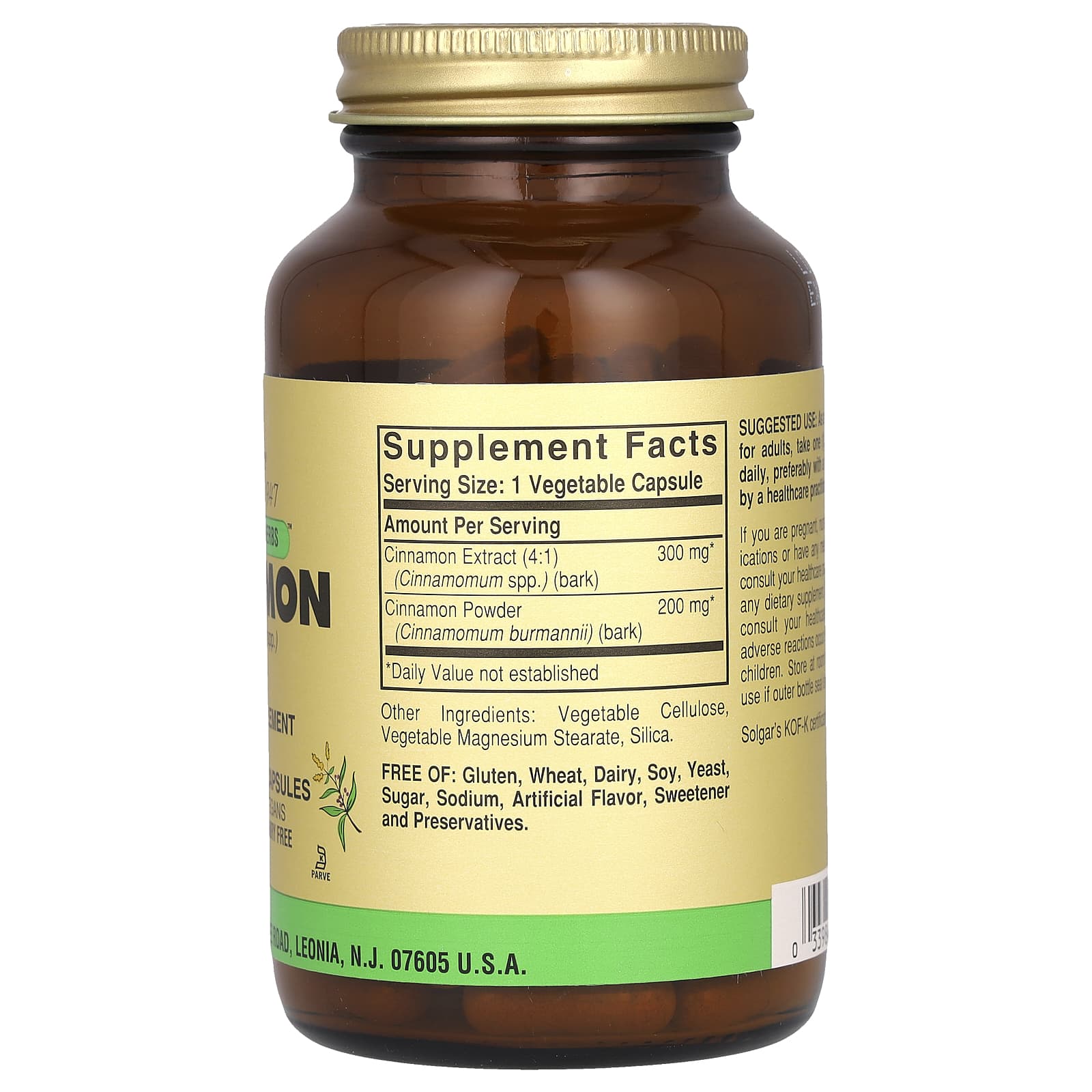 Solgar, Full Potency Herbs, Cinnamon, 100 Vegetable Capsules