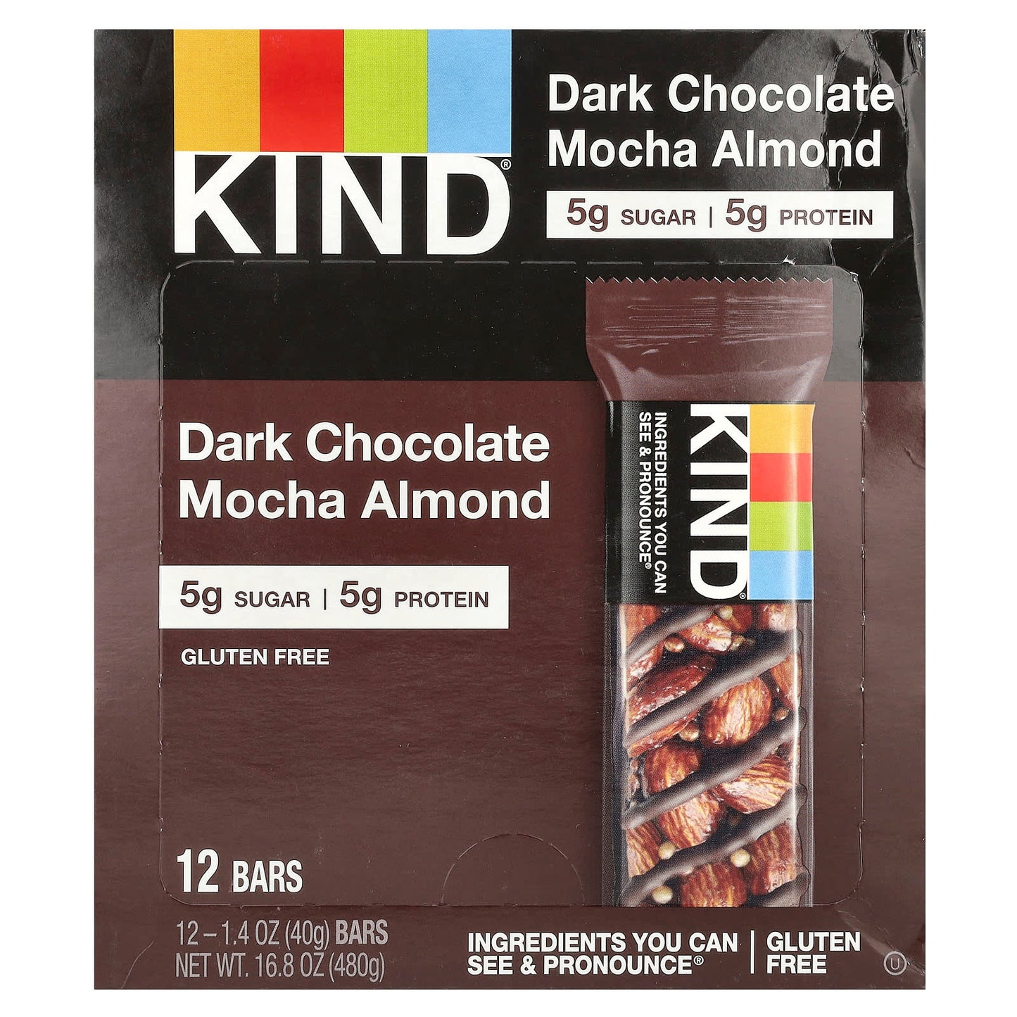 KIND Bars, Dark Chocolate Mocha Almond, 12 Bars, 1.4 oz (40 g) Each - Image 1