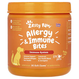 Zesty Paws Allergy & Immune Bites for Dogs - 90 Soft Chews, Supports Immune Syst