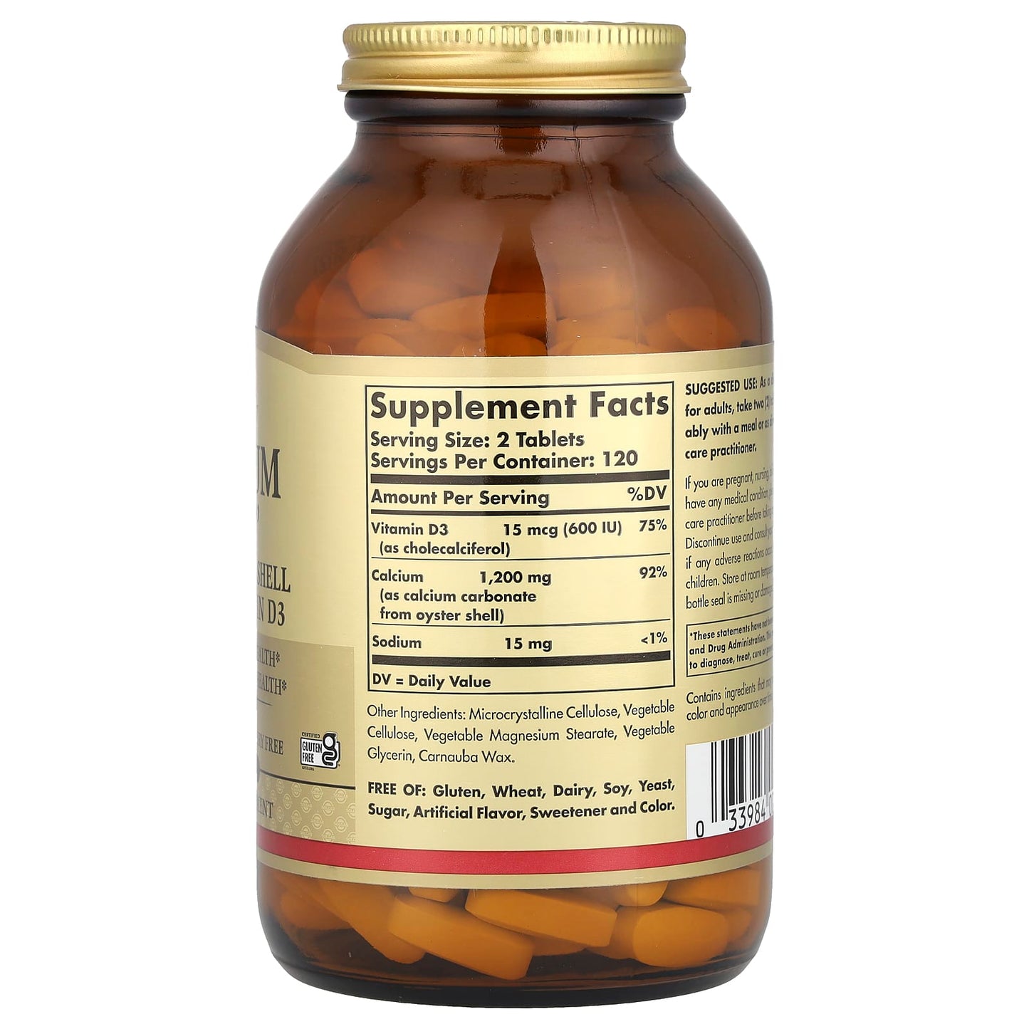 Solgar, Calcium "600" from Oyster Shell with Vitamin D3, 240 Tablets - Image 2