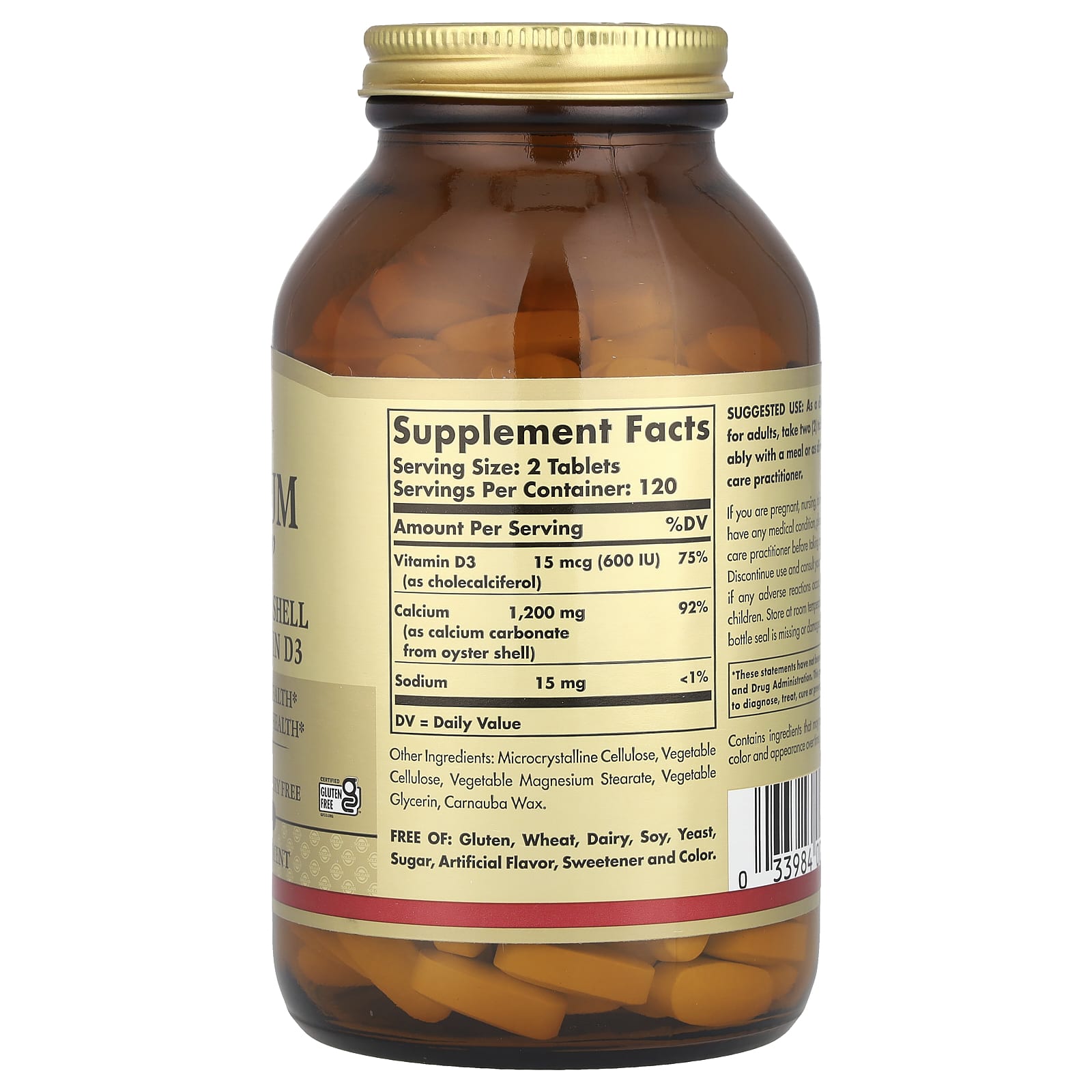 Solgar, Calcium "600" from Oyster Shell with Vitamin D3, 240 Tablets - Image 2