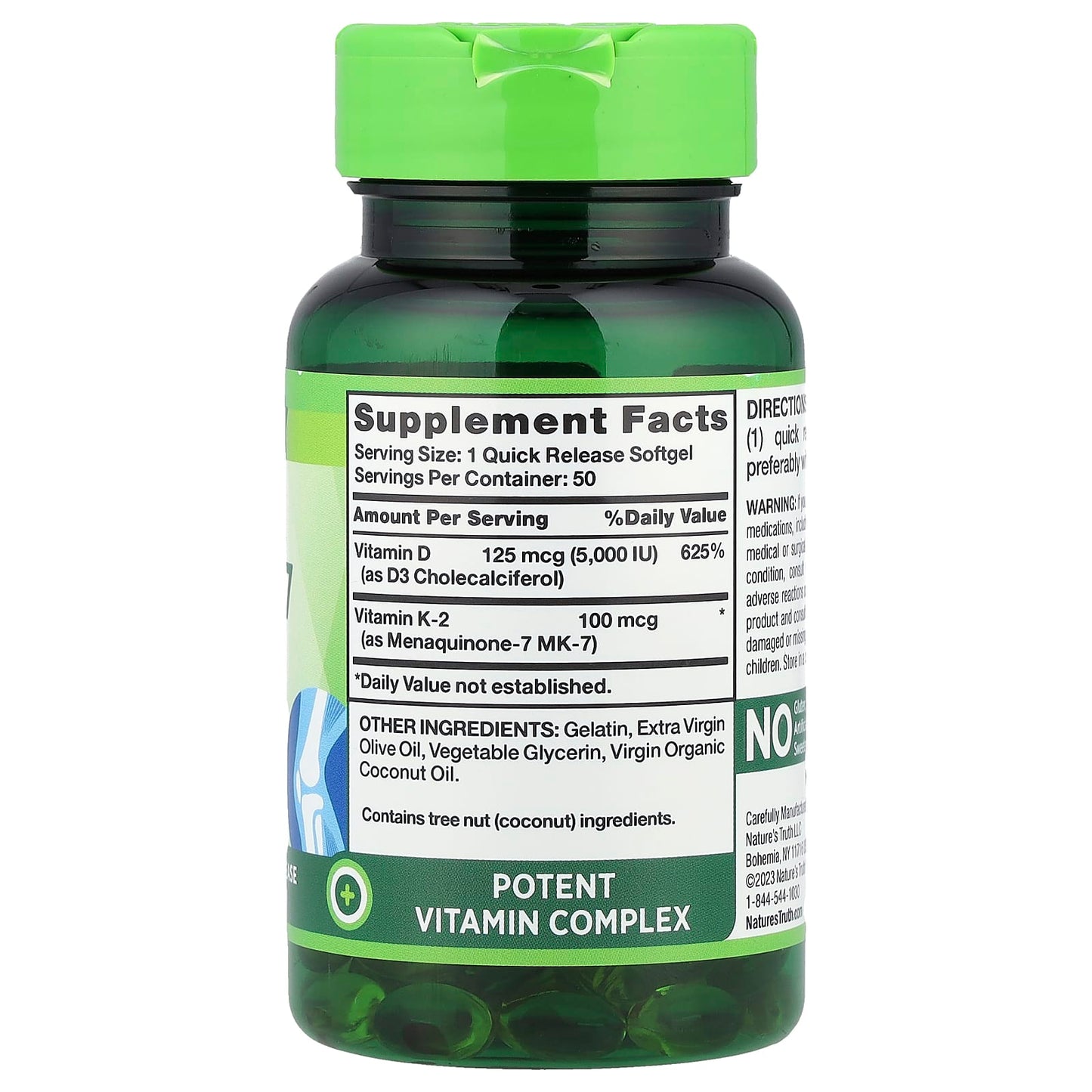 Nature's Truth, Ultra K2 MK-7 Plus D3, 50 Quick Release Softgels - Image 2