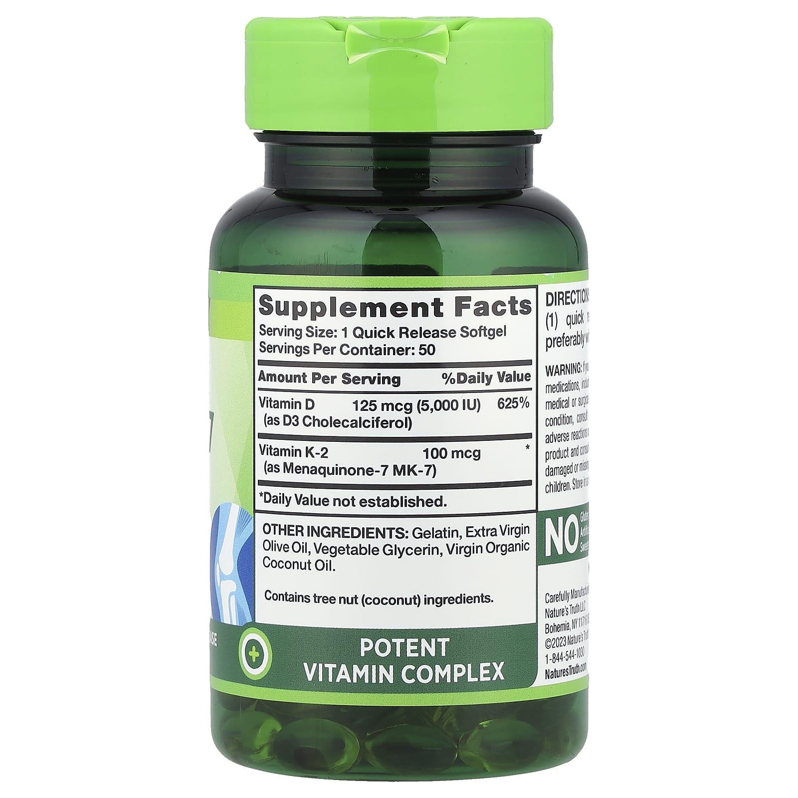 Nature's Truth, Ultra K2 MK-7 Plus D3, 50 Quick Release Softgels - Image 2