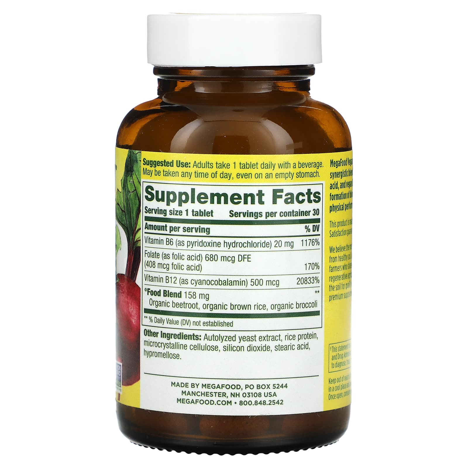 MegaFood, Vegan B12, 30 Tablets - Image 2