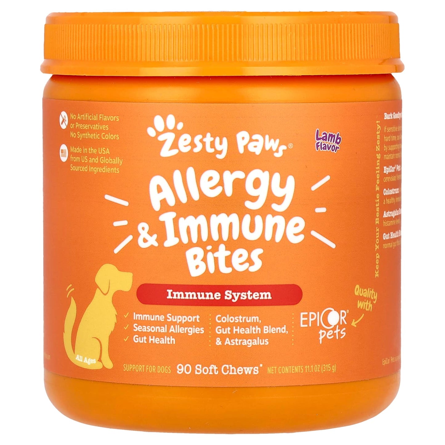 Zesty Paws, Allergy & Immune Bites, For Dogs, All Ages, Lamb, 90 Soft Chews, 11.1 oz (315 g) - Image 1