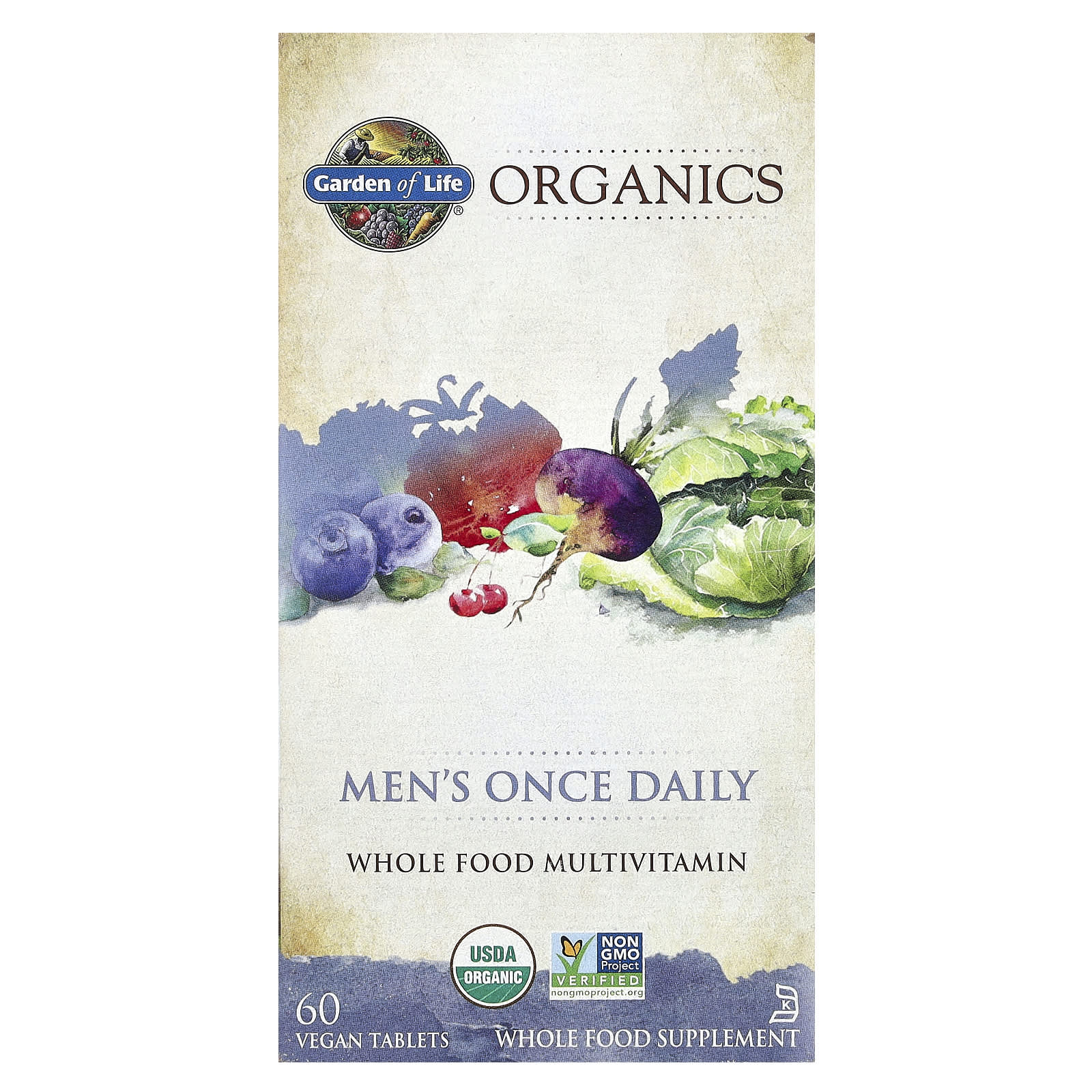 Garden of Life Organic Men's Whole Food Multivitamin, 60 Vegan Tablets - Image 1