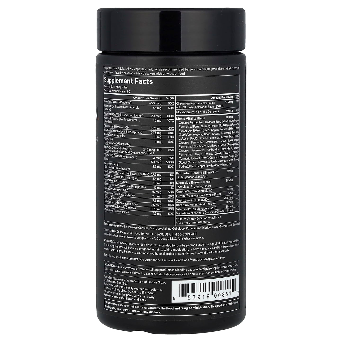 Codeage Men's Fermented Multivitamin, 120 Capsules - Boost Energy & Immunity - Image 2