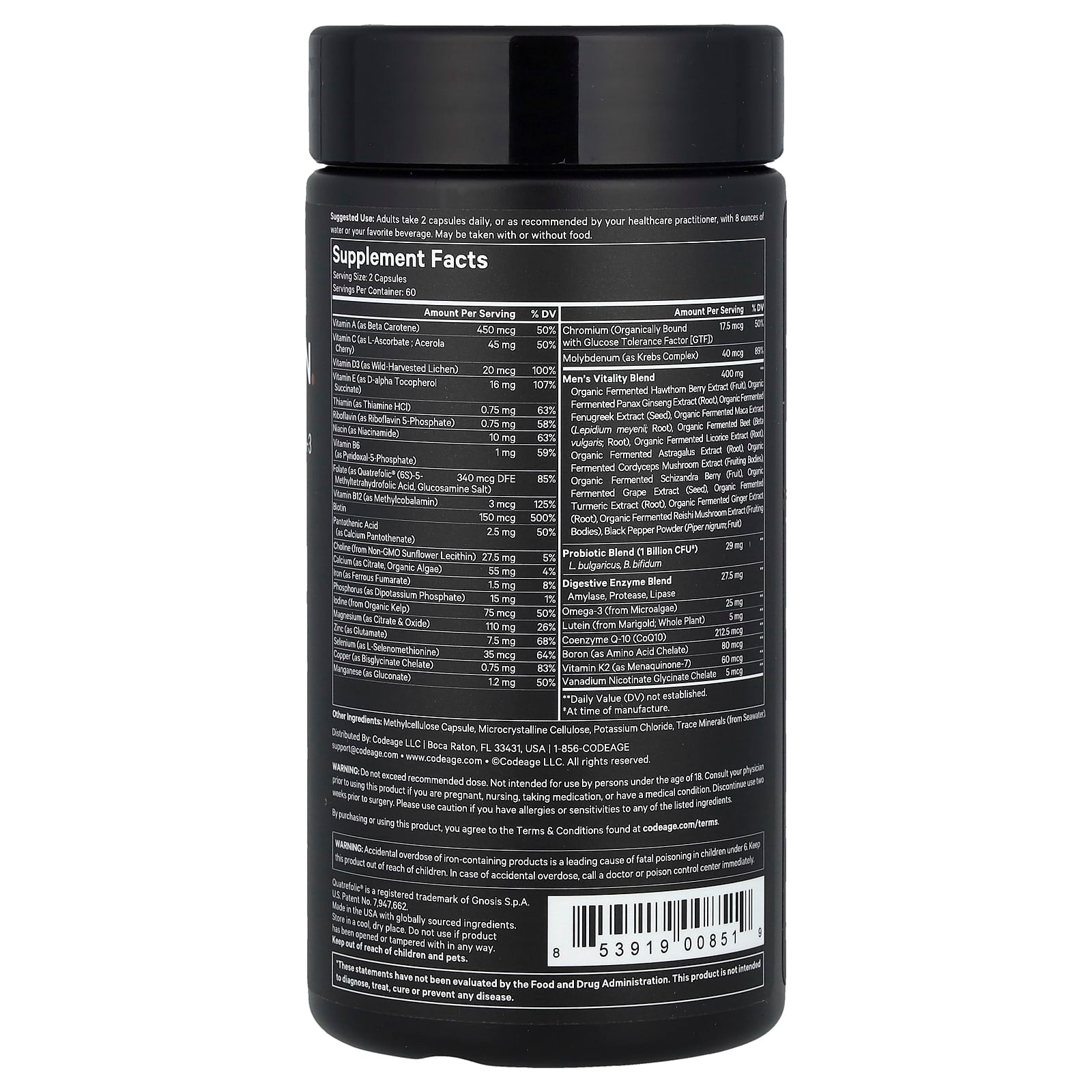 Codeage Men's Fermented Multivitamin, 120 Capsules - Boost Energy & Immunity - Image 2