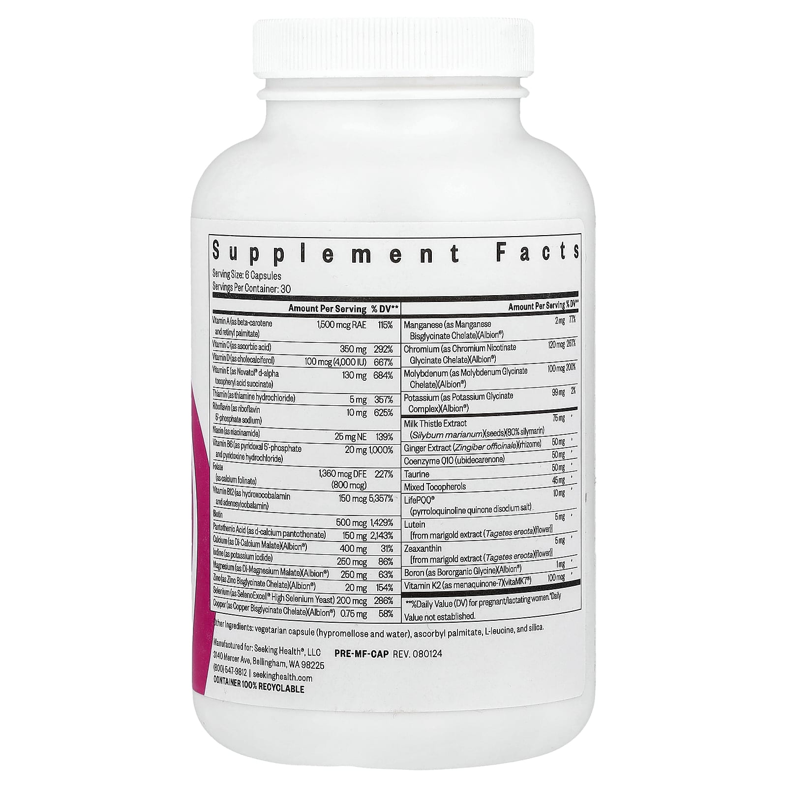 Seeking Health, Optimal Prenatal MF, 180 Capsules - Image 2