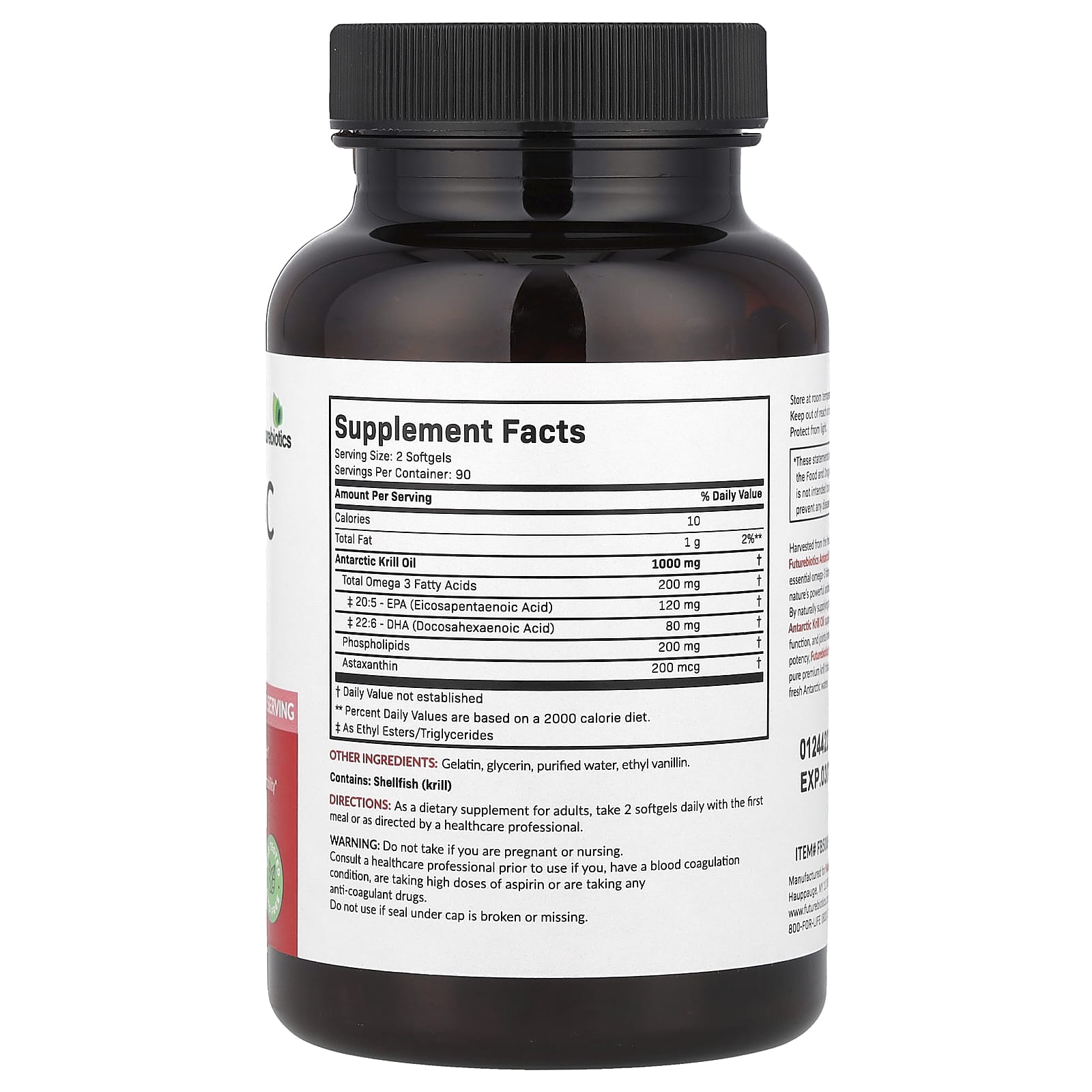 Futurebiotics, Antarctic Krill Oil with Astaxanthin, 1,000 mg, 180 Softgels (500 mg Per Softgel)
