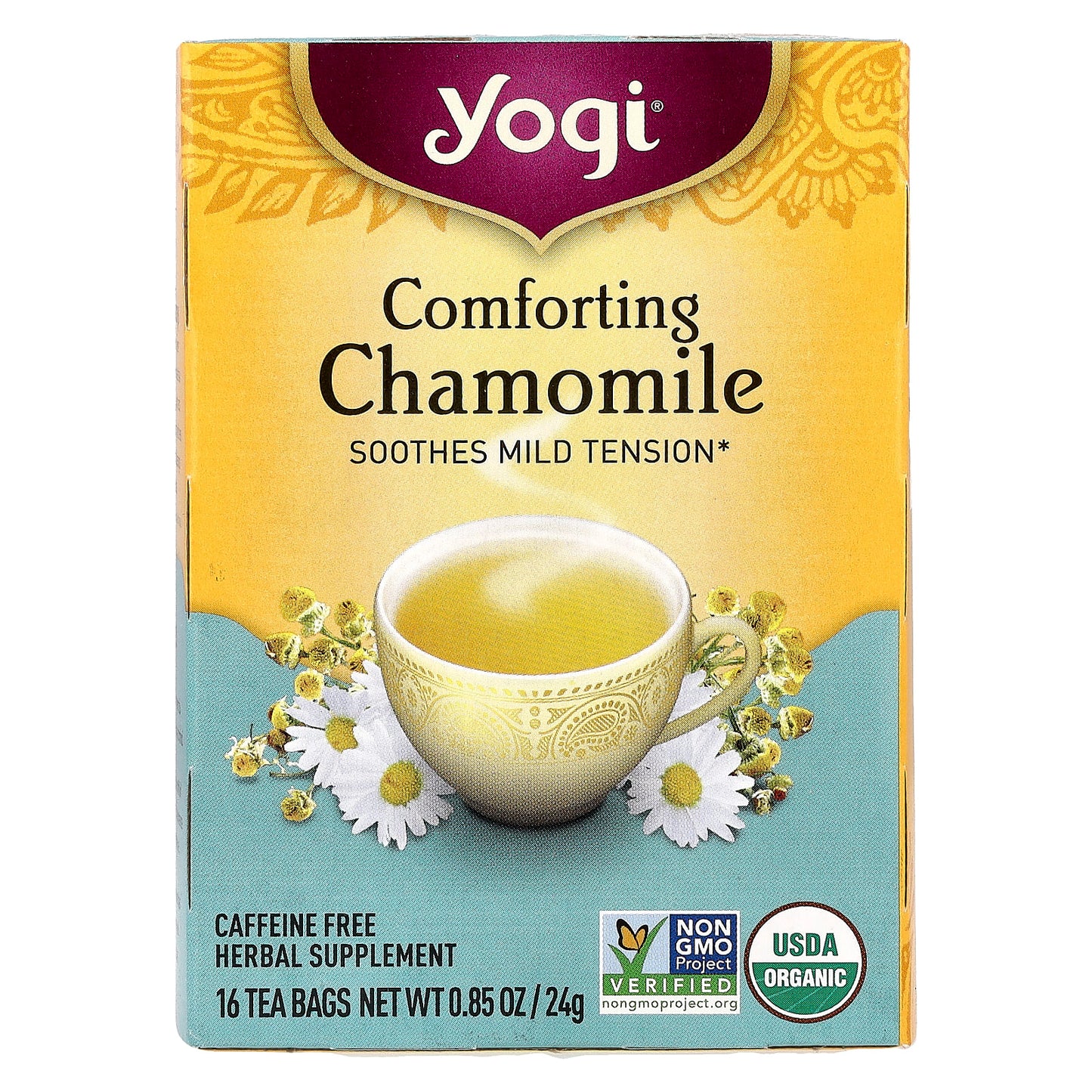 Yogi Tea, Comforting Chamomile, Caffeine Free, 16 Tea Bags, 0.85 oz (24 g) - Image 1