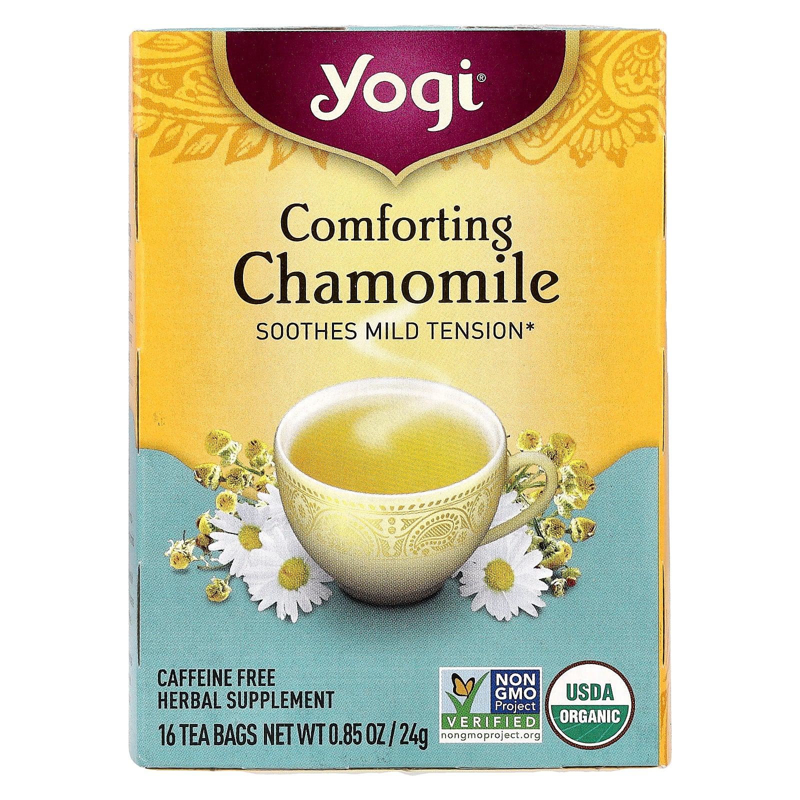 Yogi Tea, Comforting Chamomile, Caffeine Free, 16 Tea Bags, 0.85 oz (24 g) - Image 1