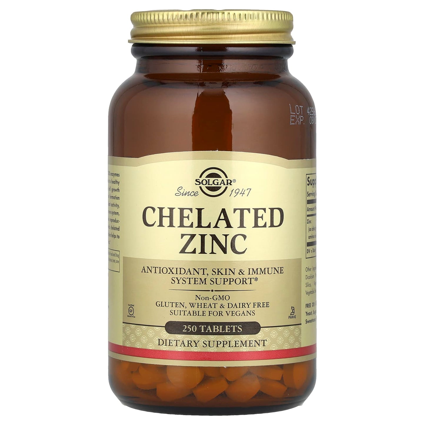 Solgar, Chelated Zinc, 250 Tablets (22 mg per Tablet) - Image 1