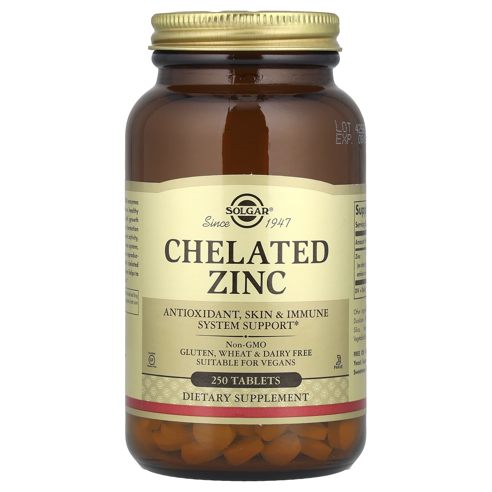 Solgar, Chelated Zinc, 250 Tablets (22 mg per Tablet) - Image 1