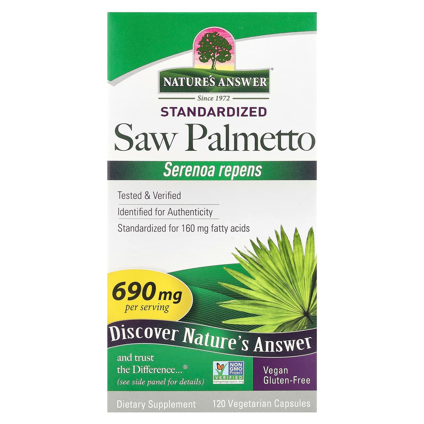 Nature's Answer, Saw Palmetto, Standardized, 690 mg, 120 Vegetarian Capsules - Image 1