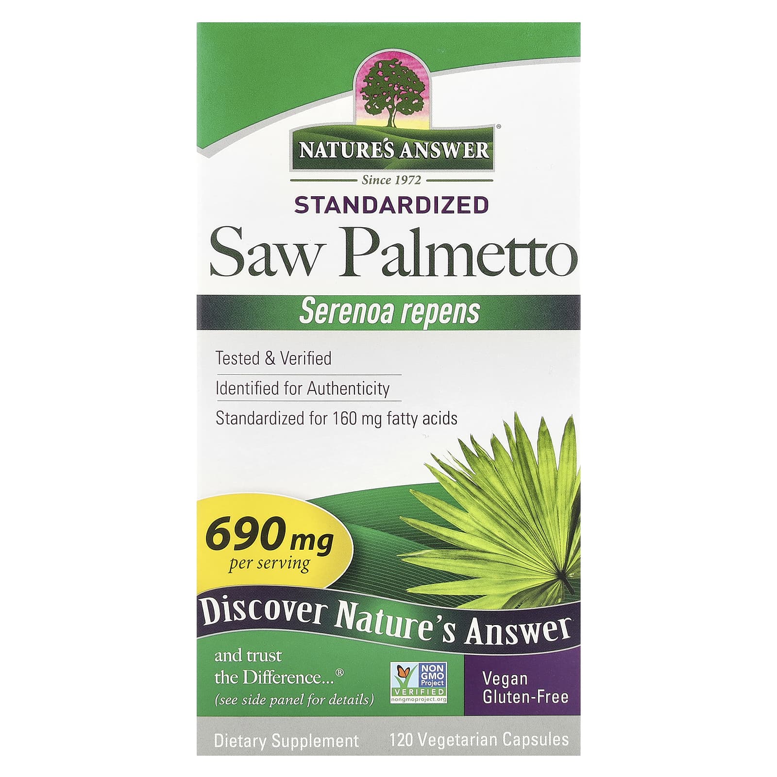 Nature's Answer, Saw Palmetto, Standardized, 690 mg, 120 Vegetarian Capsules - Image 1